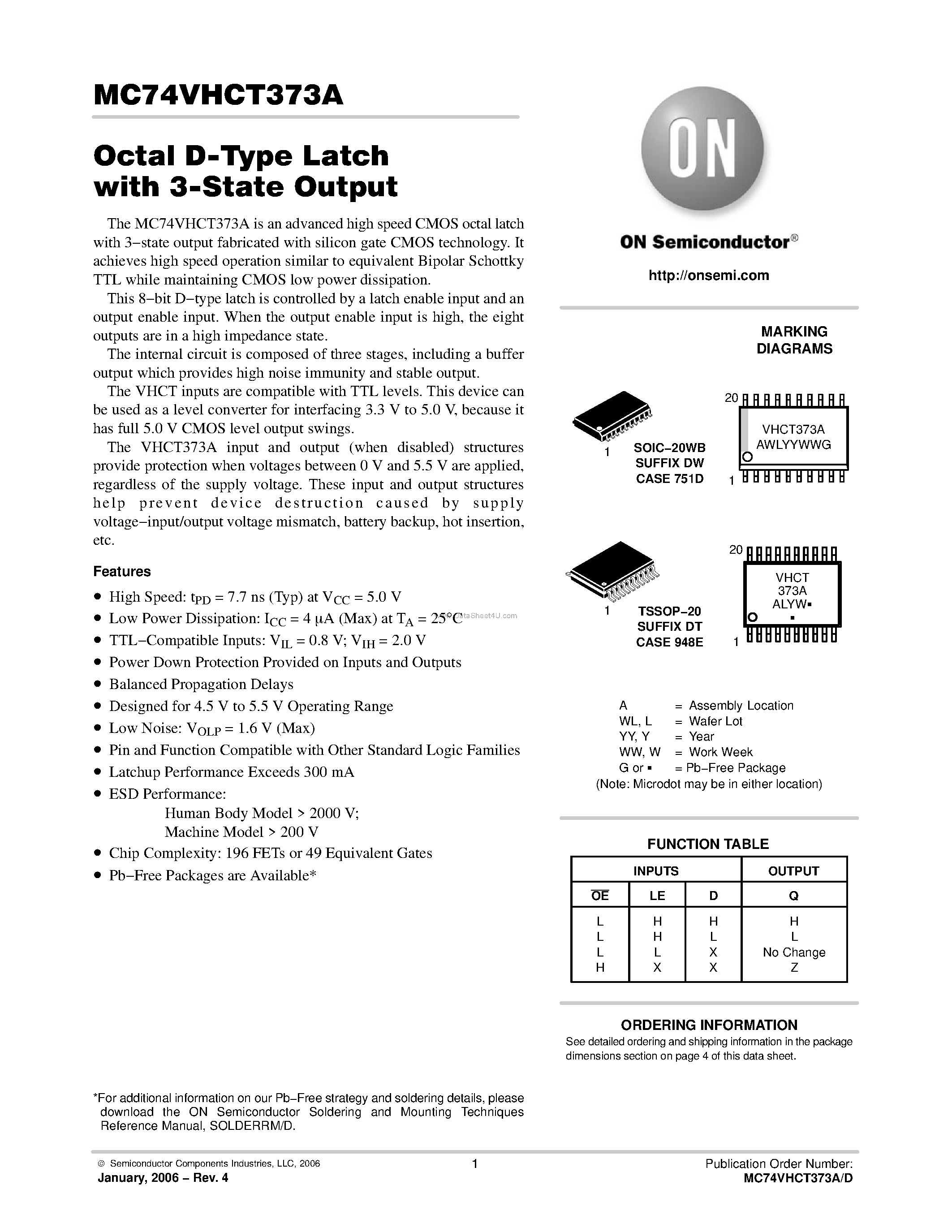 Даташит на микросхему MC74VHCT373A страница 1 Даташит MC74VHCT373A - Octal D-Type Latch страница 1