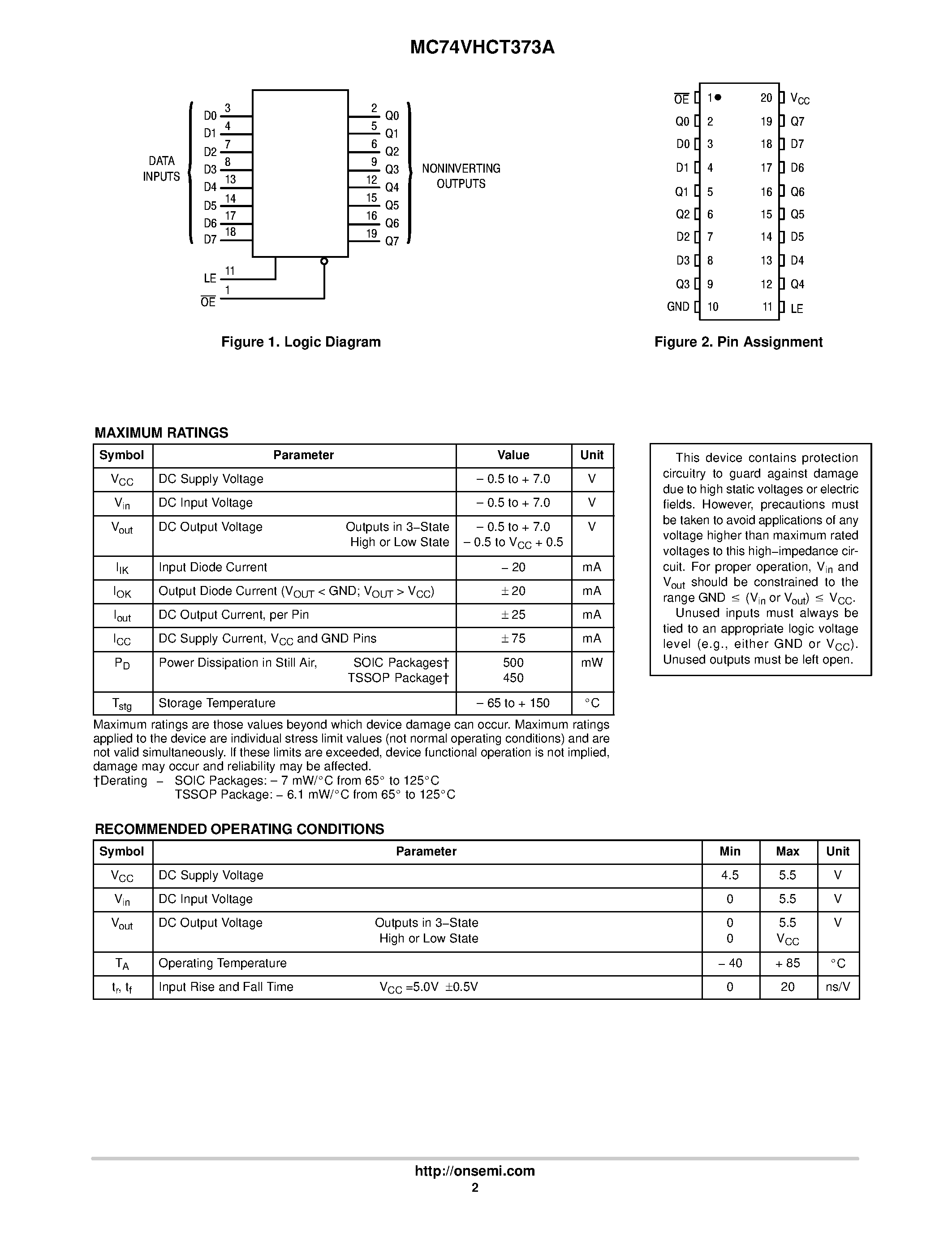 Datasheet MC74VHCT373A - Octal D-Type Latch page 2