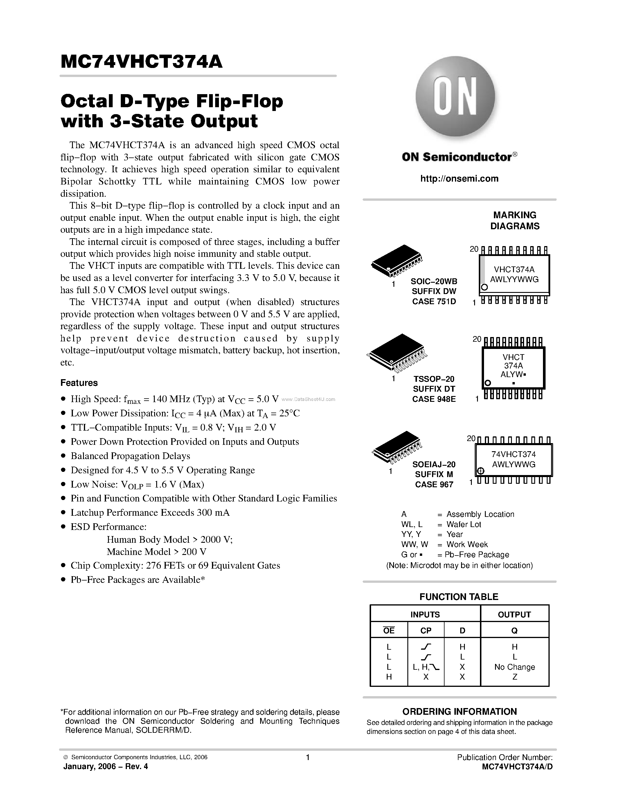 Datasheet MC74VHCT374A - Octal D-Type Flip-Flop page 1