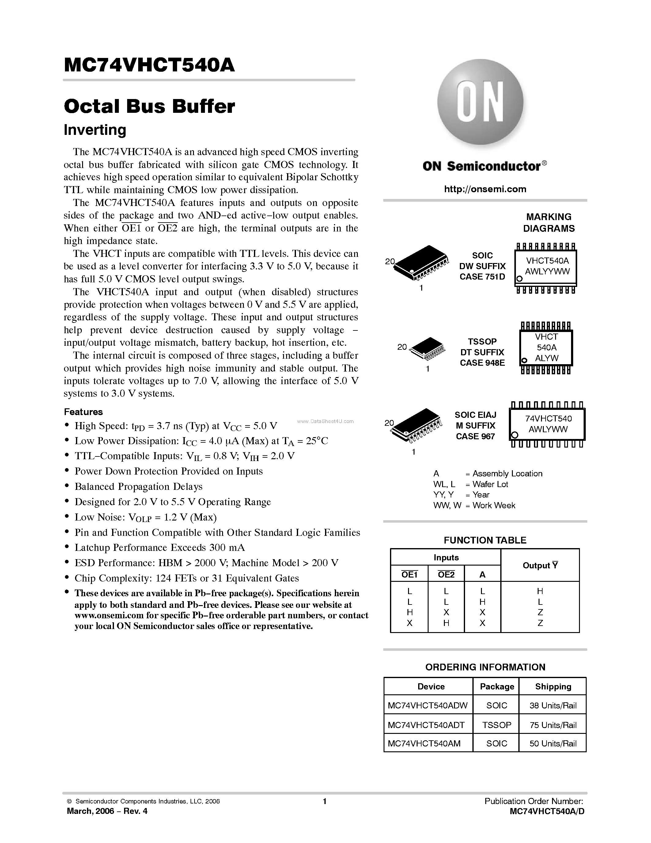 Datasheet MC74VHCT540A - Octal Bus Buffer page 1