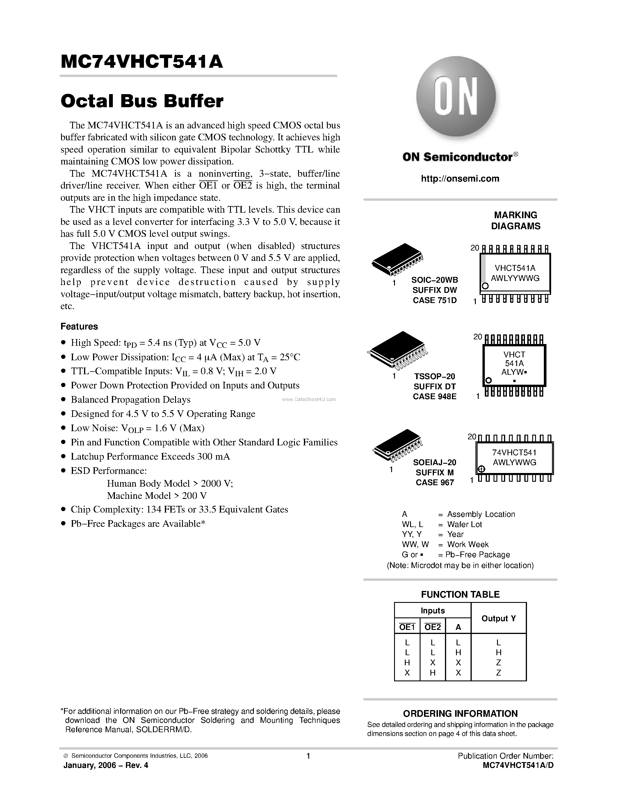 Datasheet MC74VHCT541A - Octal Bus Buffer page 1