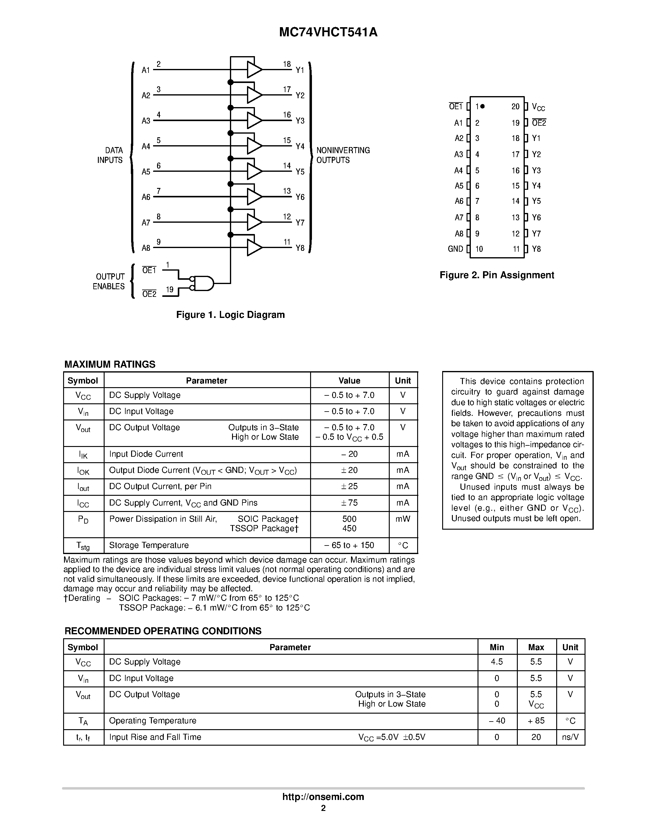 Datasheet MC74VHCT541A - Octal Bus Buffer page 2