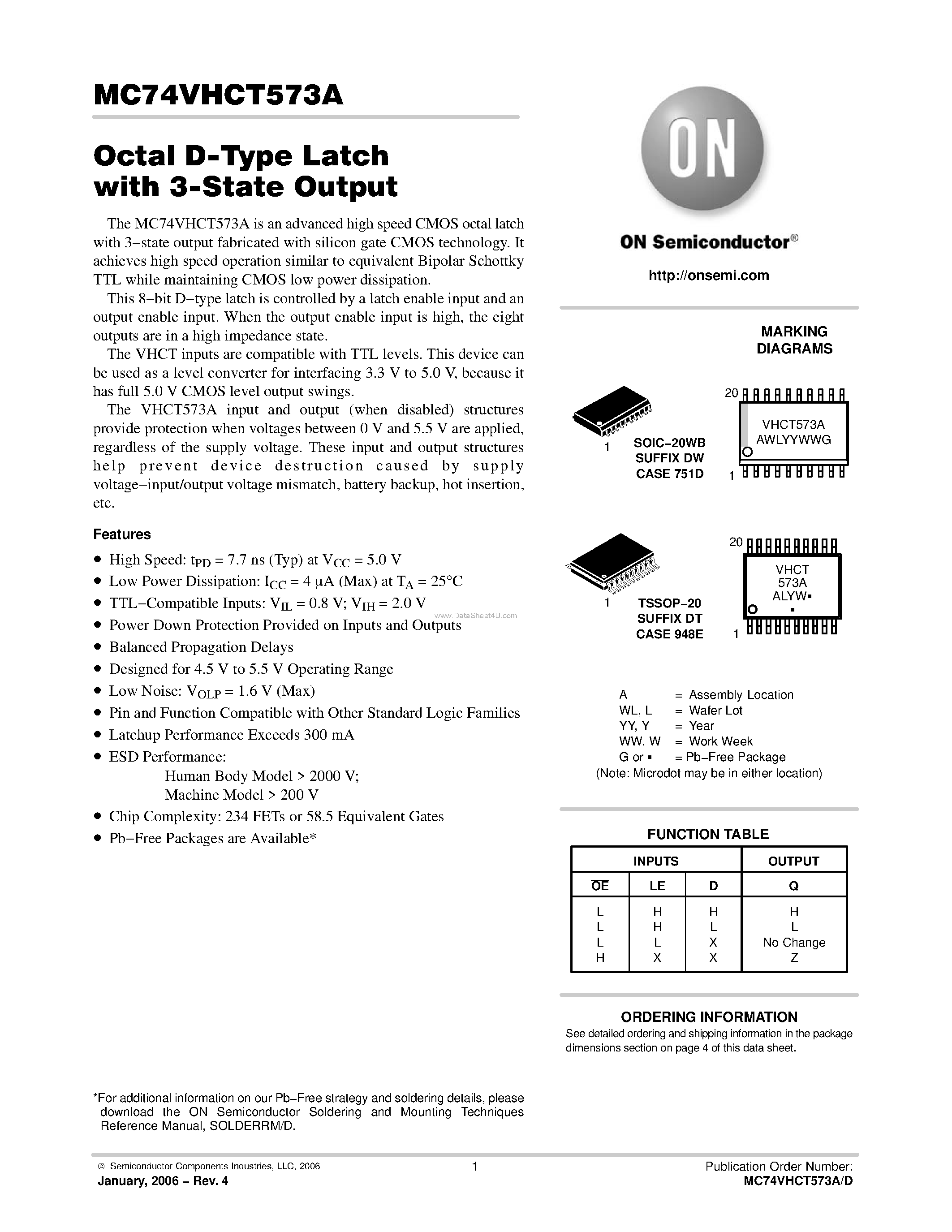 Даташит на микросхему MC74VHCT573A страница 1 Даташит MC74VHCT573A - Octal D-Type Latch страница 1
