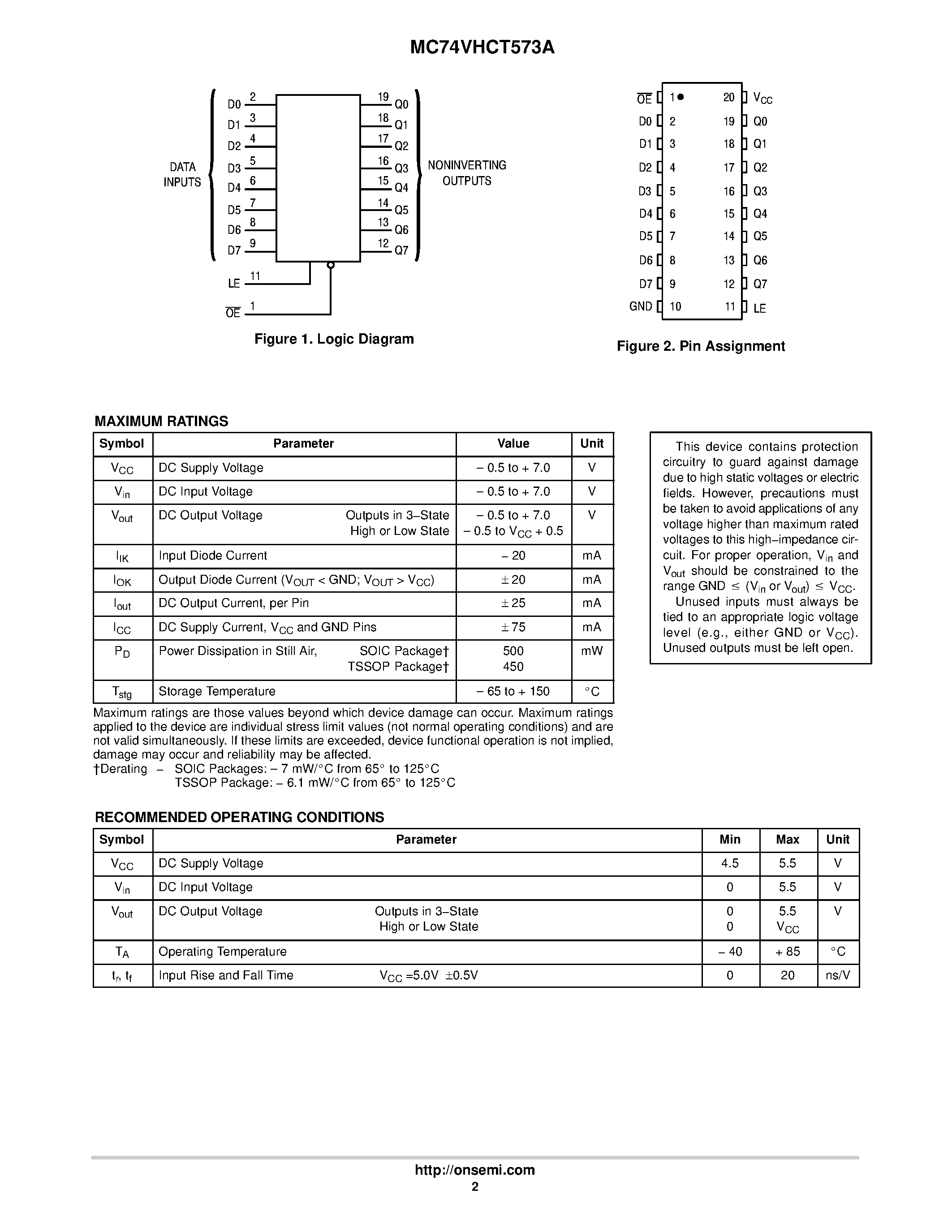 Datasheet MC74VHCT573A - Octal D-Type Latch page 2