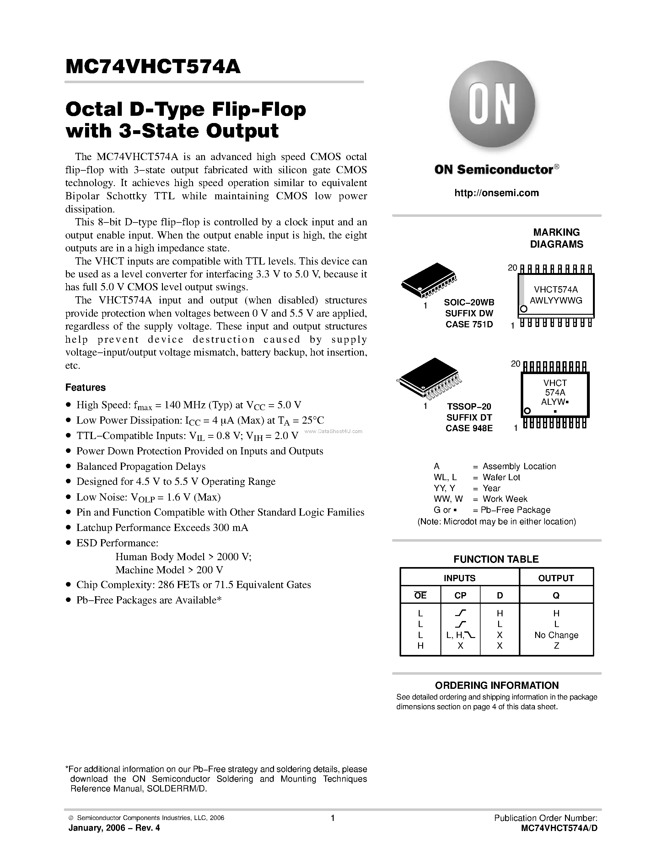 Datasheet MC74VHCT574A - Octal D-Type Flip-Flop page 1