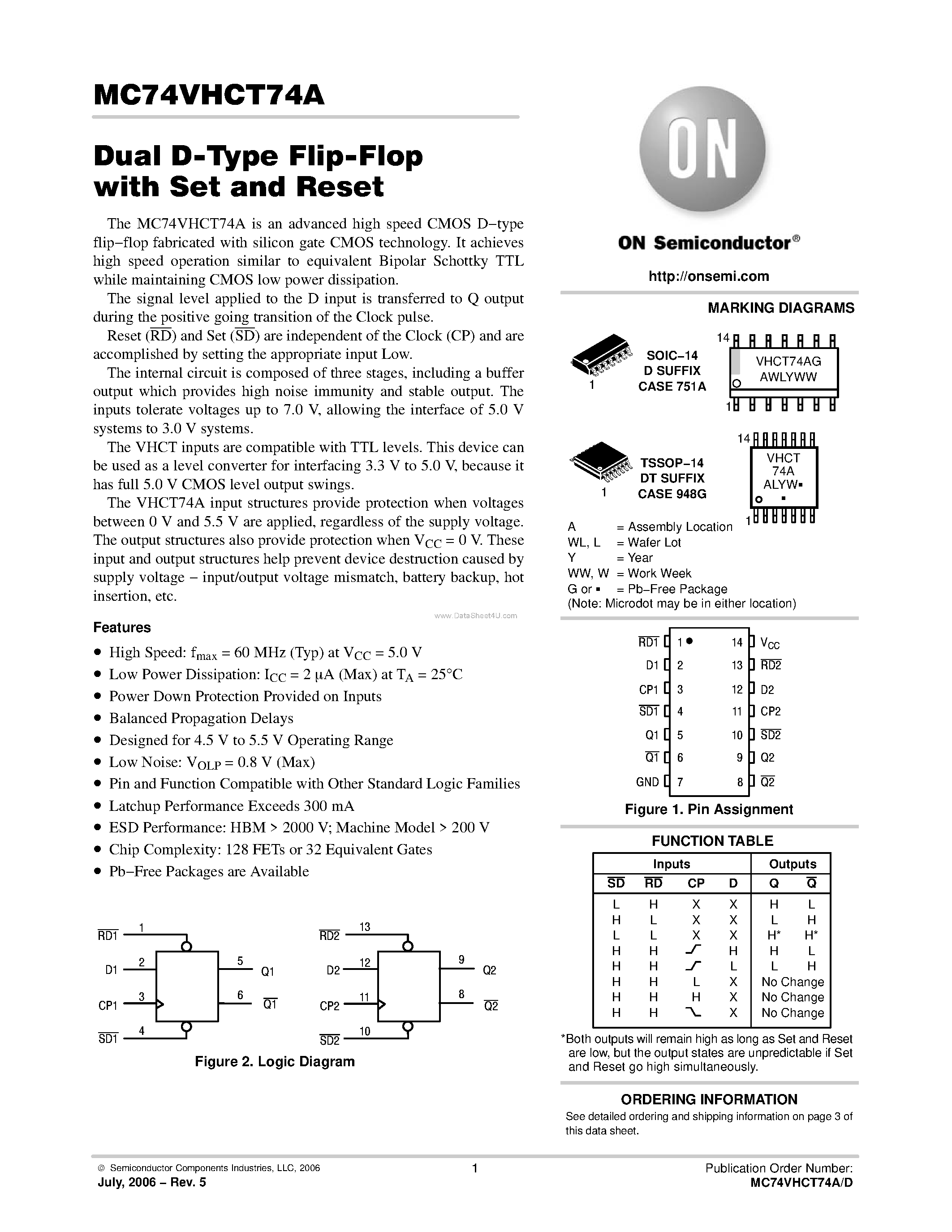 Datasheet MC74VHCT74A - Octal D-Type Flip-Flop page 1