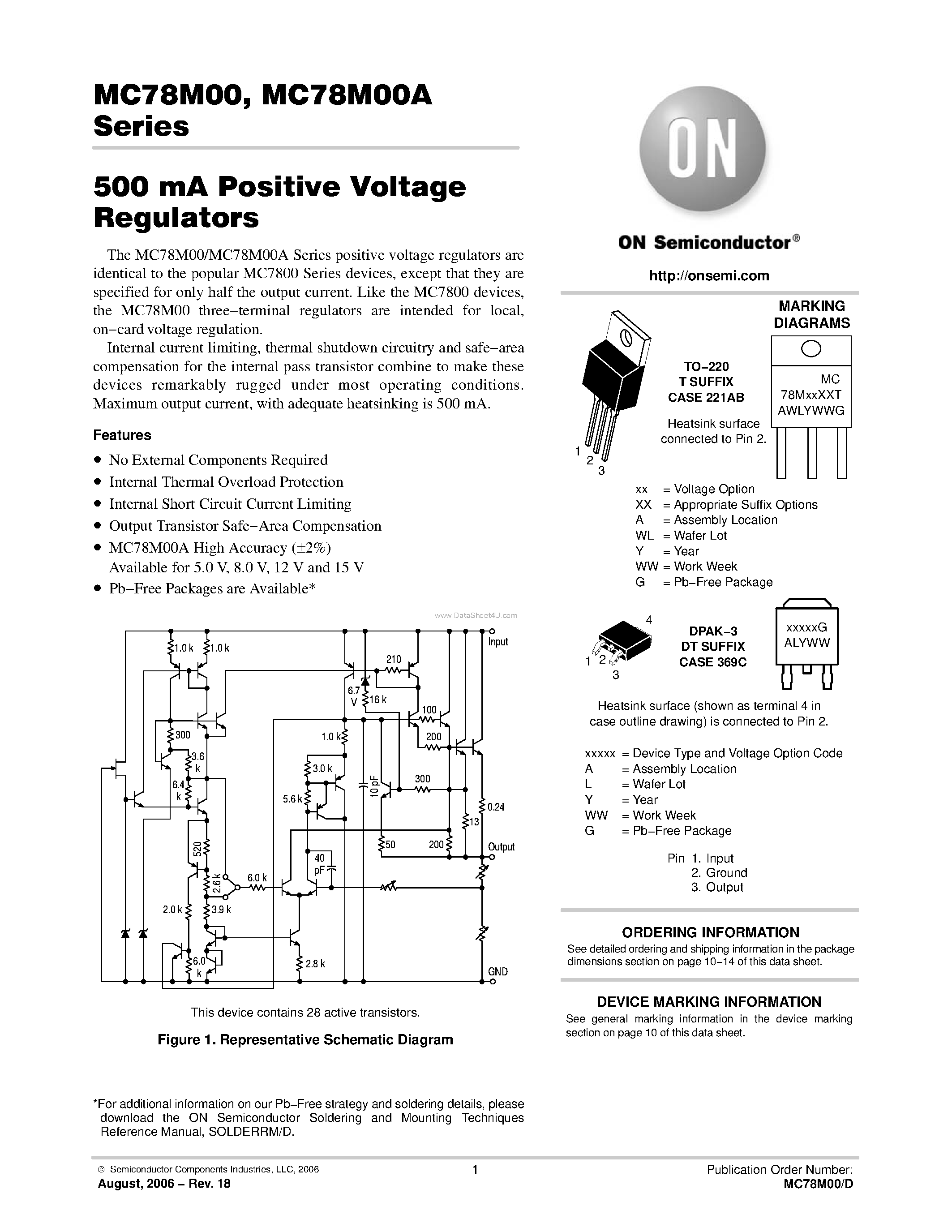 Даташит на микросхему MC78M00 страница 1 Даташит MC78M00 - Three-Terminal MEDIUM Current Positive Voltage Regulators страница 1