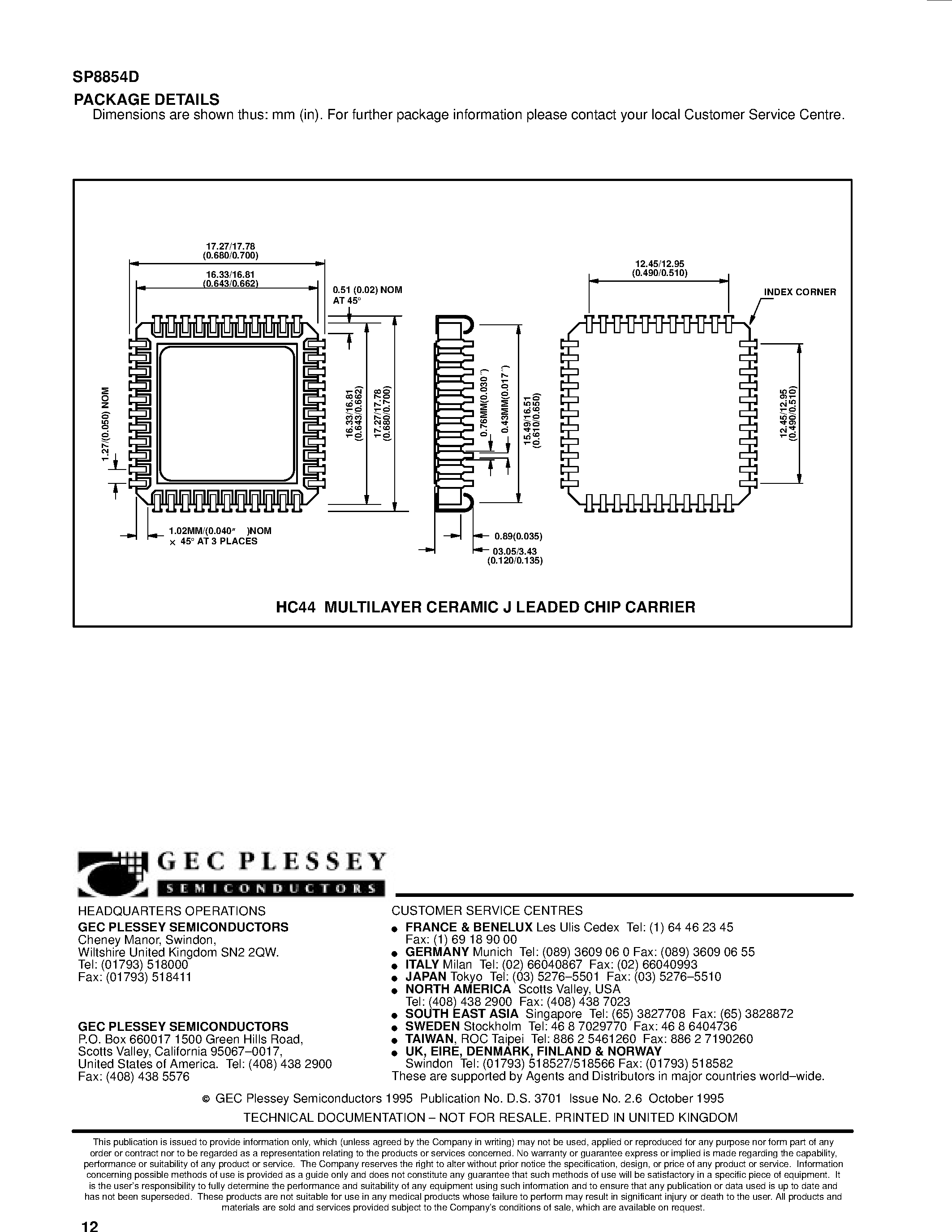 Datasheet SP8854D - 1.7GHz PARALLEL LOAD PROFESSIONAL SYNTHESISER page 2