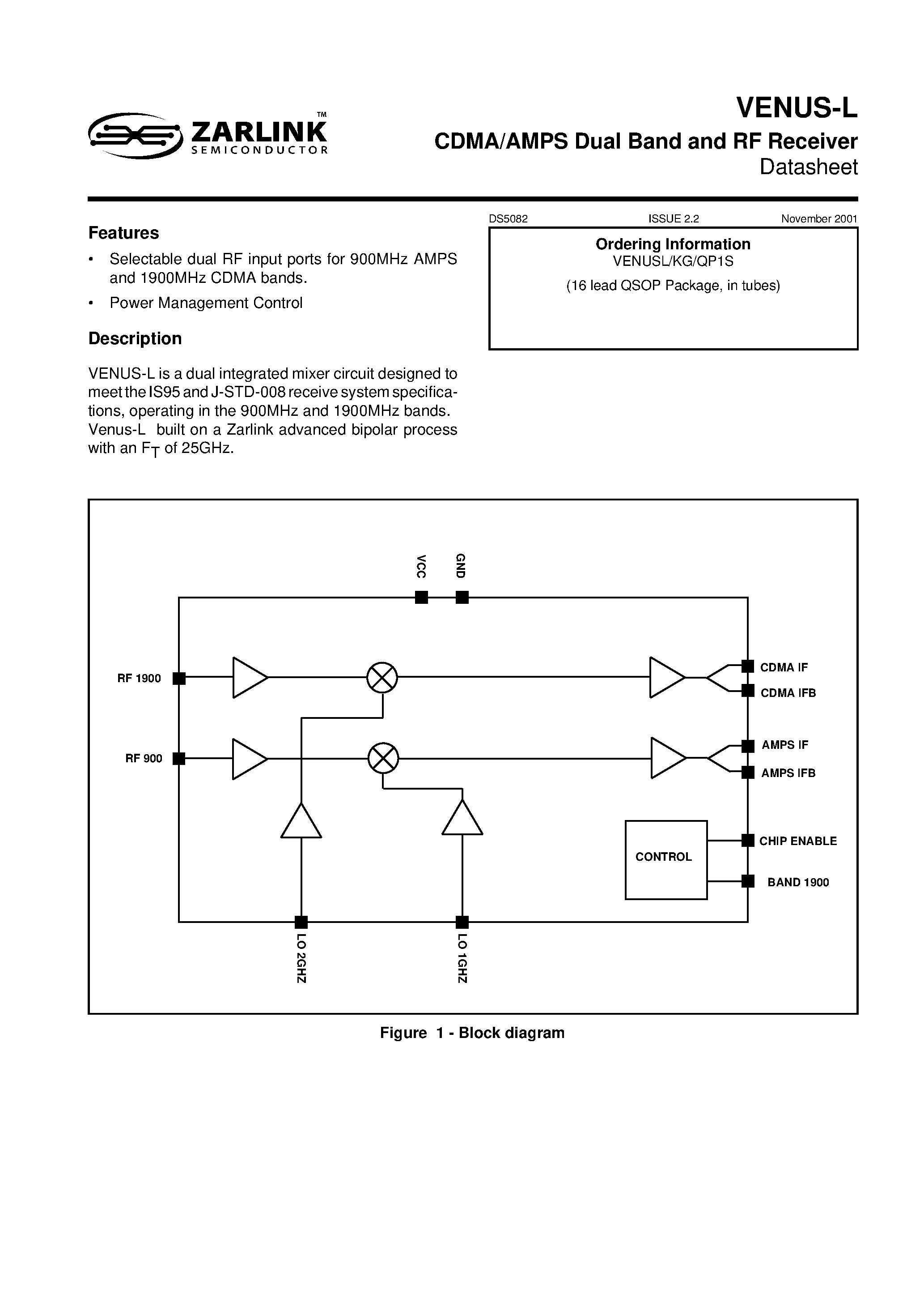 Datasheet VENUS-L page 2 Datasheet VENUS-L - CDMA/AMPS Dual Band and RF Receiver page 2