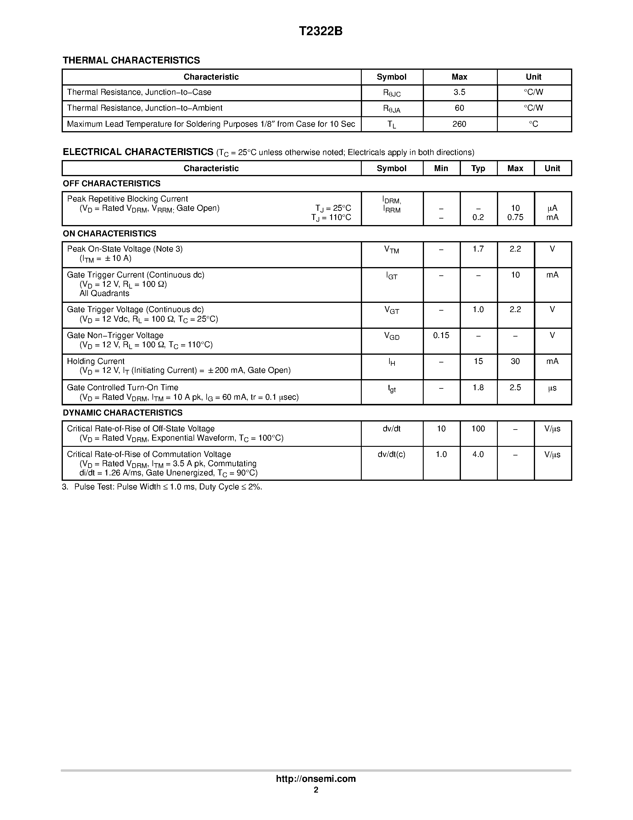 Datasheet T2322B - Sensitive Gate Triacs Silicon Bidirectional Thyristors page 2
