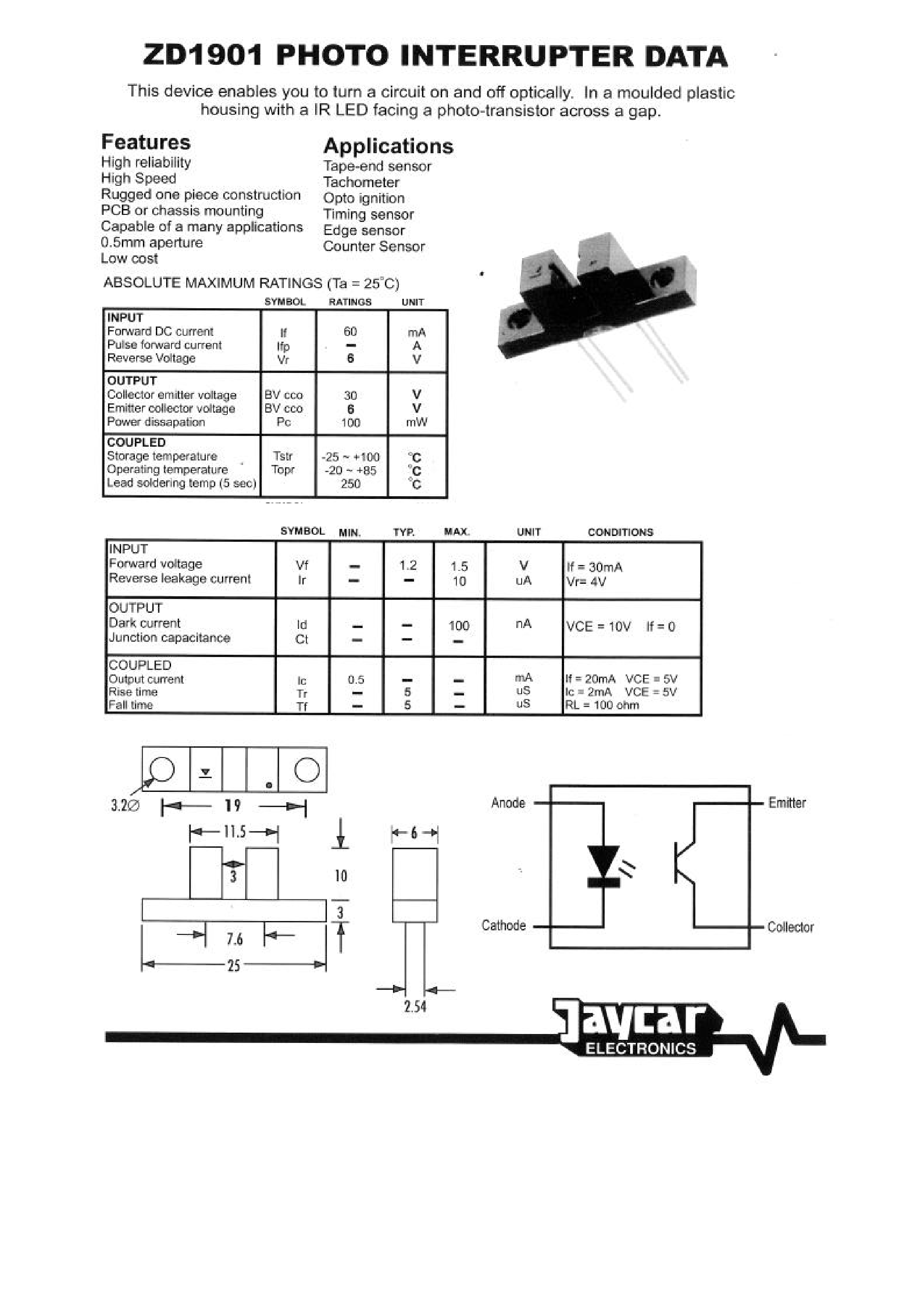Даташит на микросхему ZD1901 страница 1 Даташит ZD1901 - This Device Enables you to turn a Circuit on and off optically страница 1
