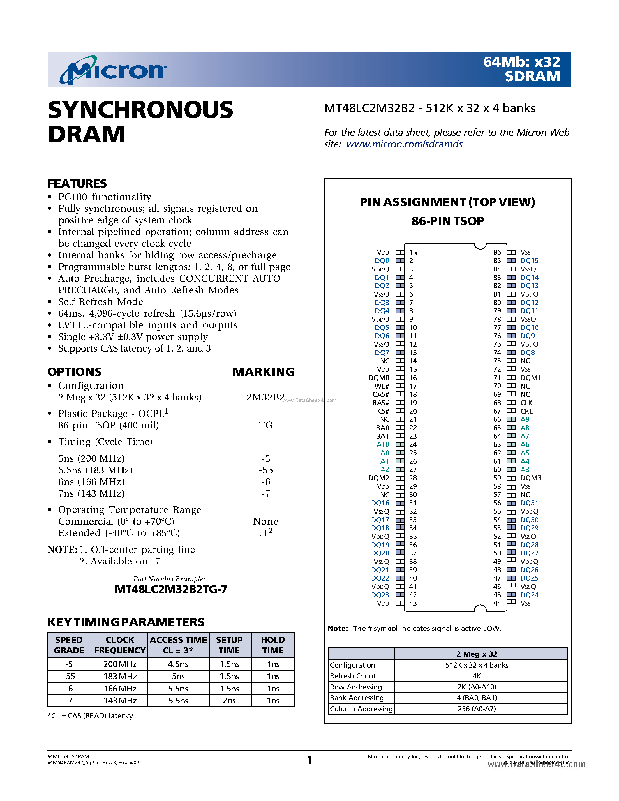 Даташит на микросхему 48LC2M32B2 страница 1 Даташит 48LC2M32B2 - Search -----> MT48LC2M32B2 страница 1