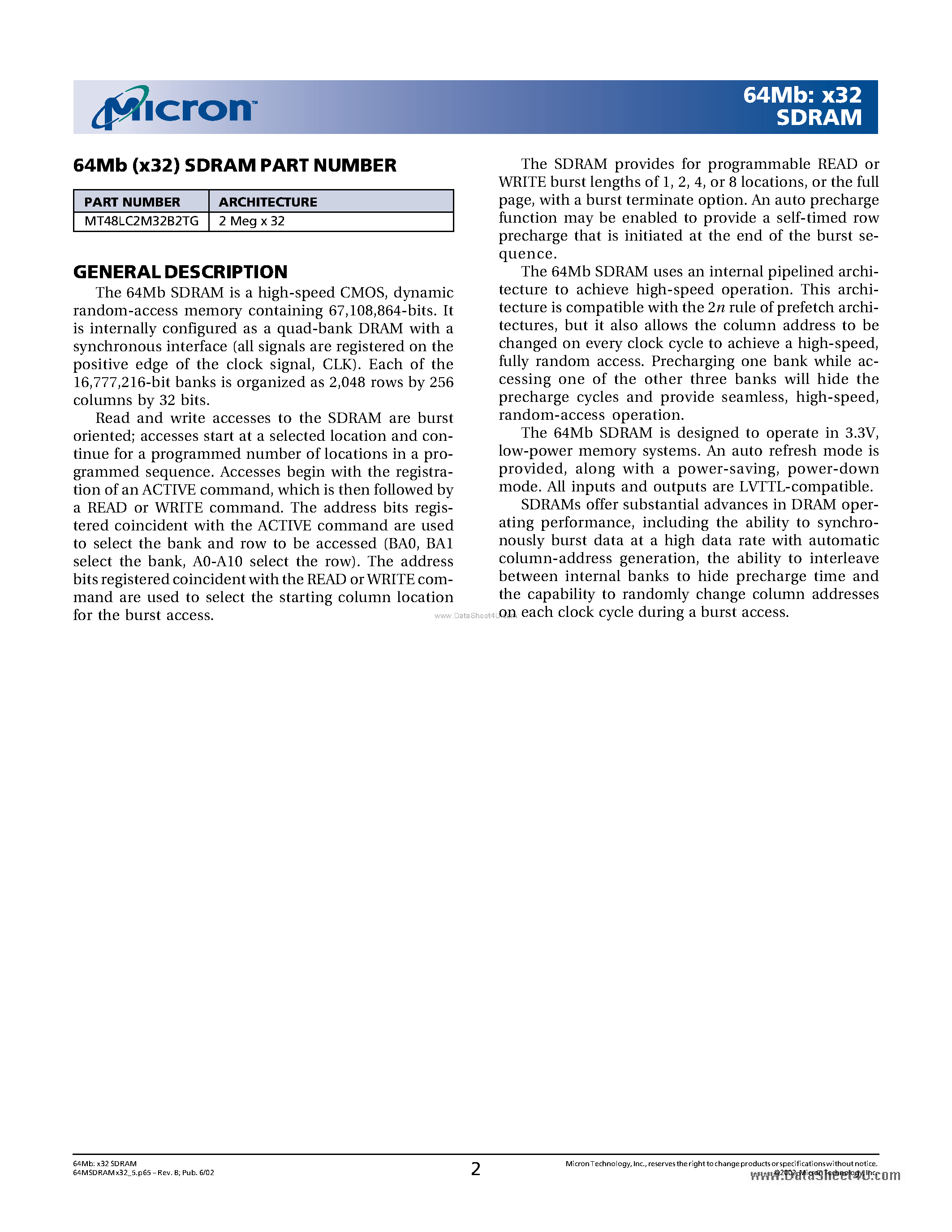 Даташит на микросхему 48LC2M32B2 страница 2 Даташит 48LC2M32B2 - Search -----> MT48LC2M32B2 страница 2