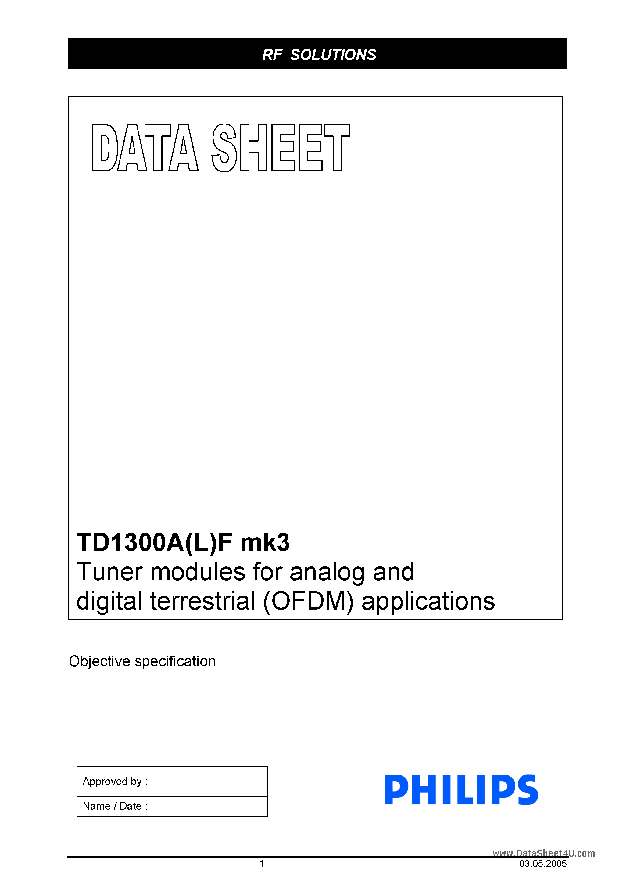 Даташит TD1311AF - (TD1300A(L)F) Tuner Modules страница 1