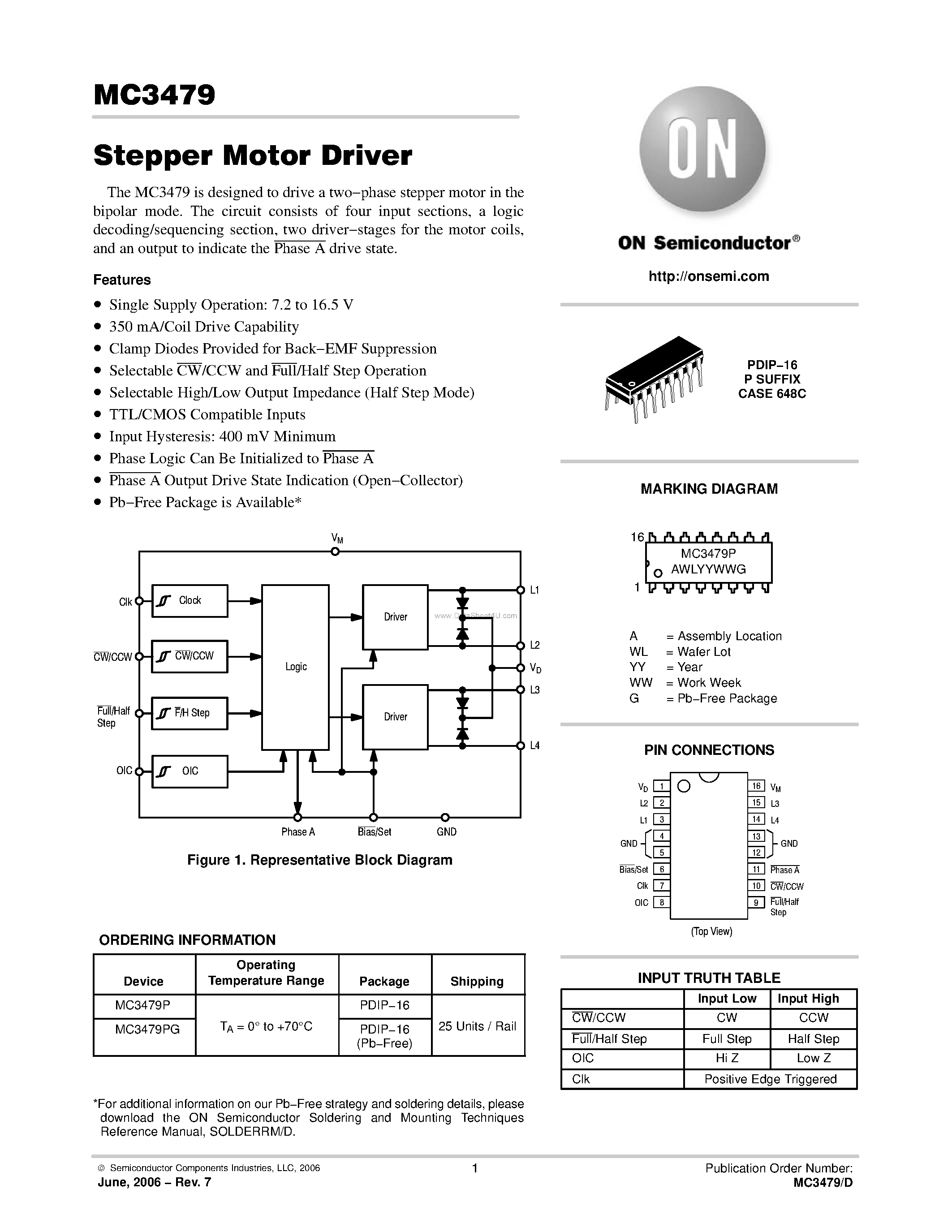 Datasheet MC3479 page 1 Datasheet MC3479 - Stepper Motor Driver page 1