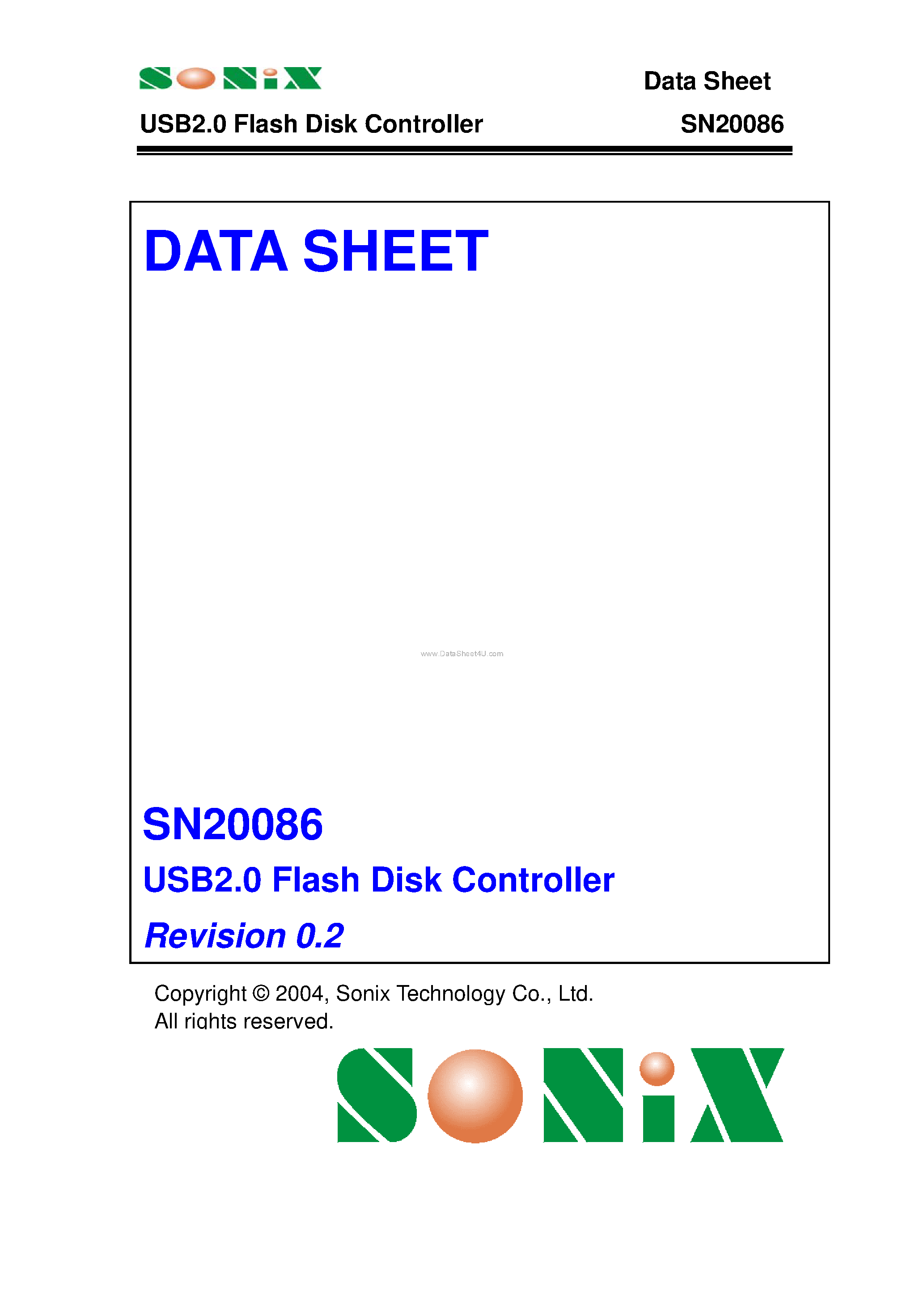 Datasheet SN20086 - USB2.0 Flash Disk Controller page 1