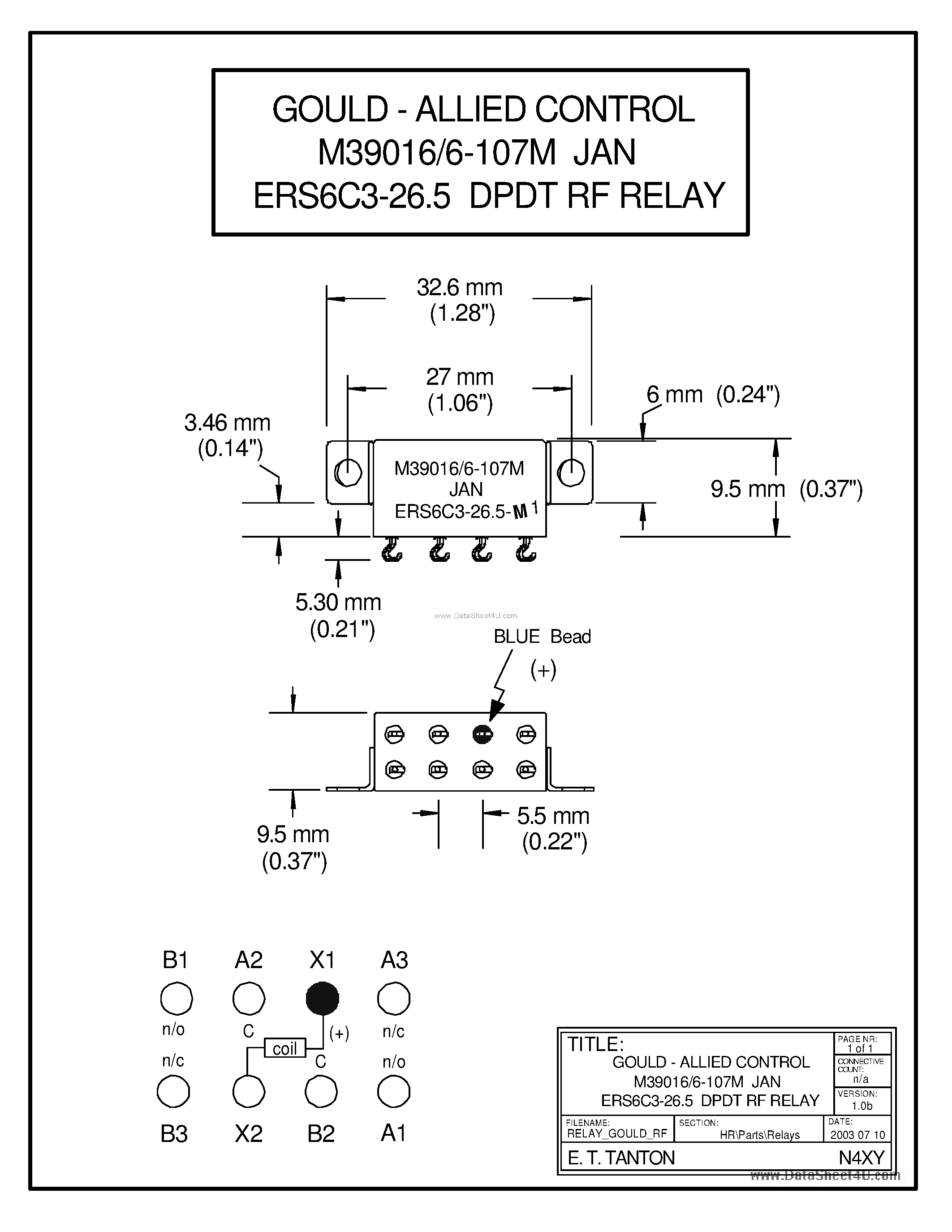 Datasheet M39016/6-107M - DPDT RF RElay page 1