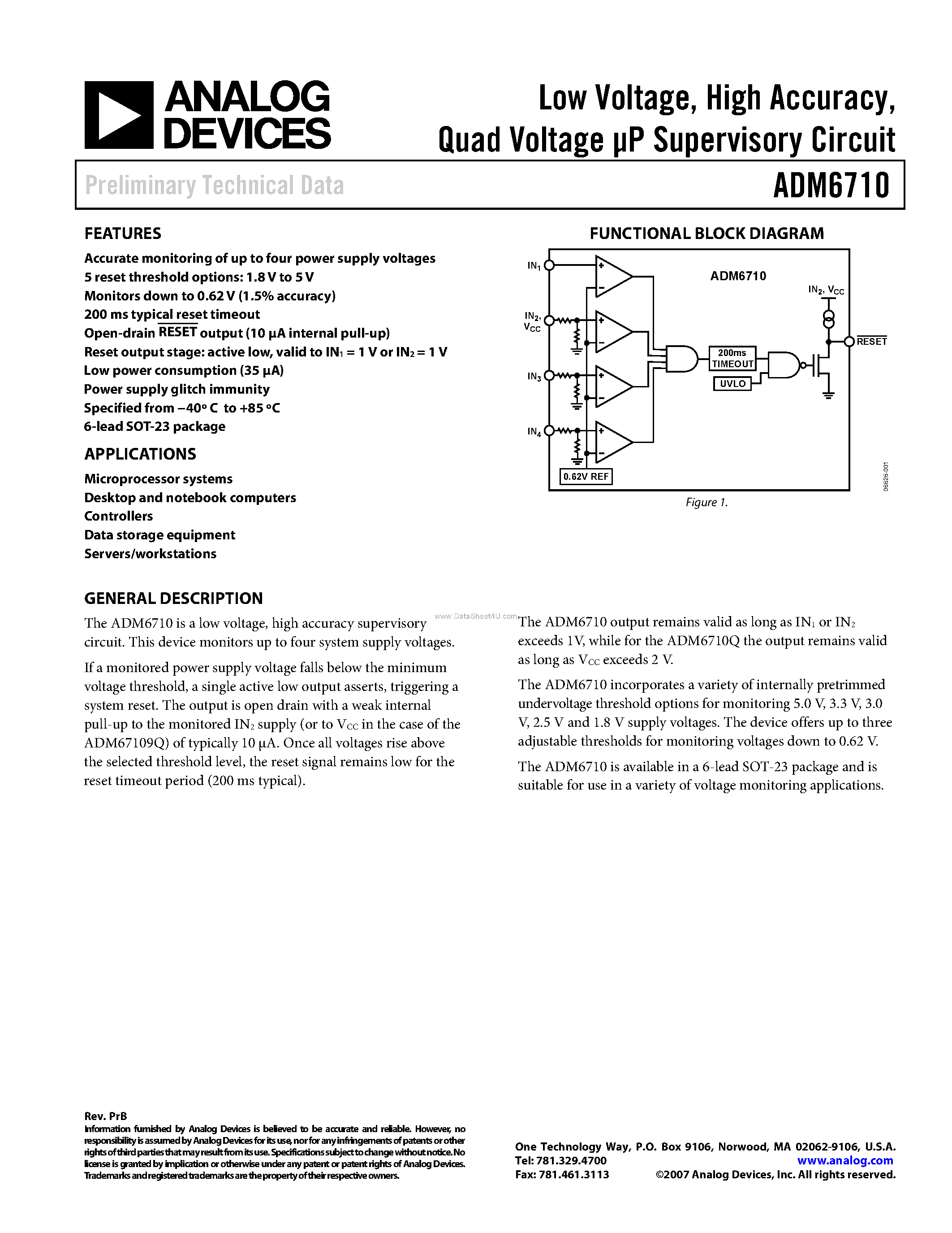 Datasheet ADM6710 - Quad Voltage UP Supervisory Circuit page 1
