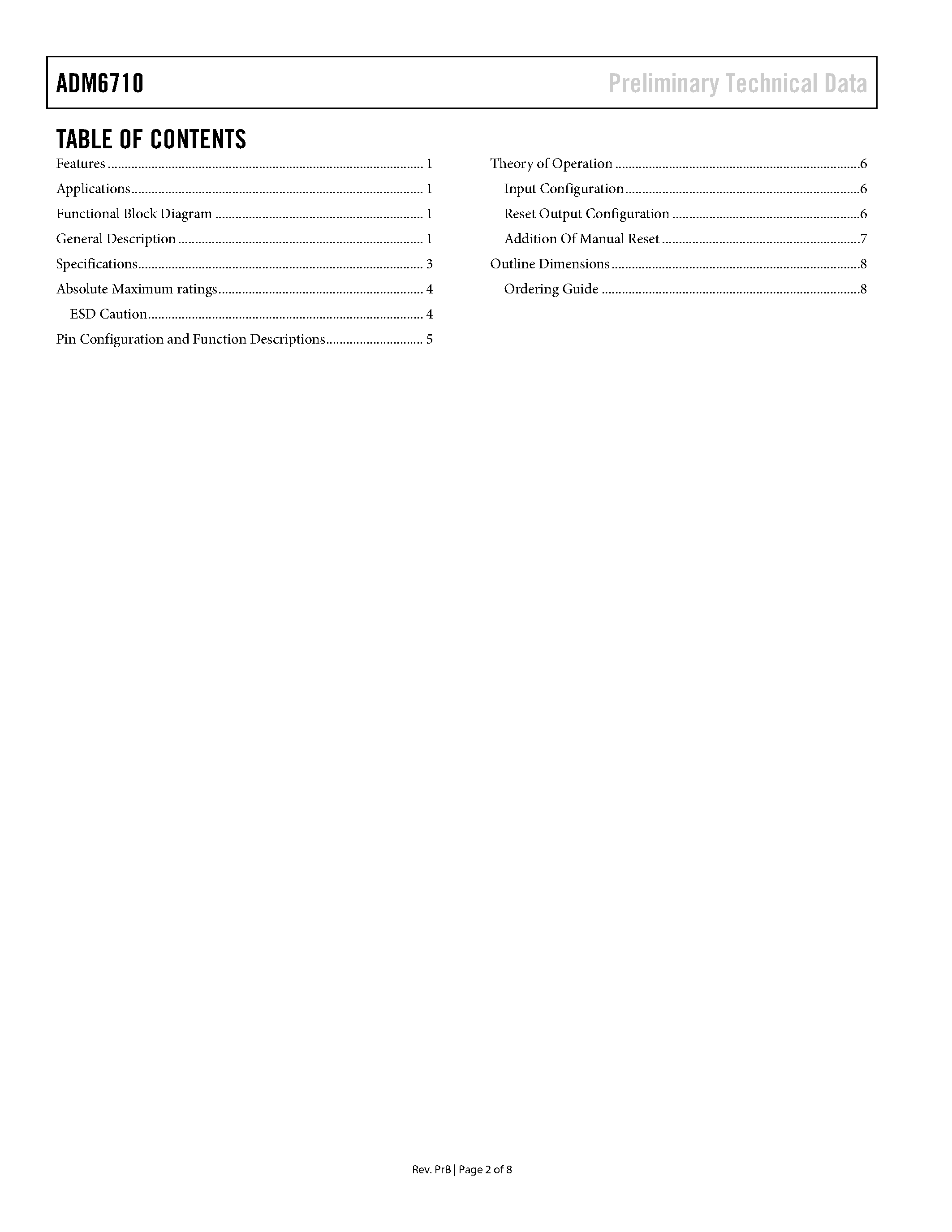 Datasheet ADM6710 - Quad Voltage UP Supervisory Circuit page 2