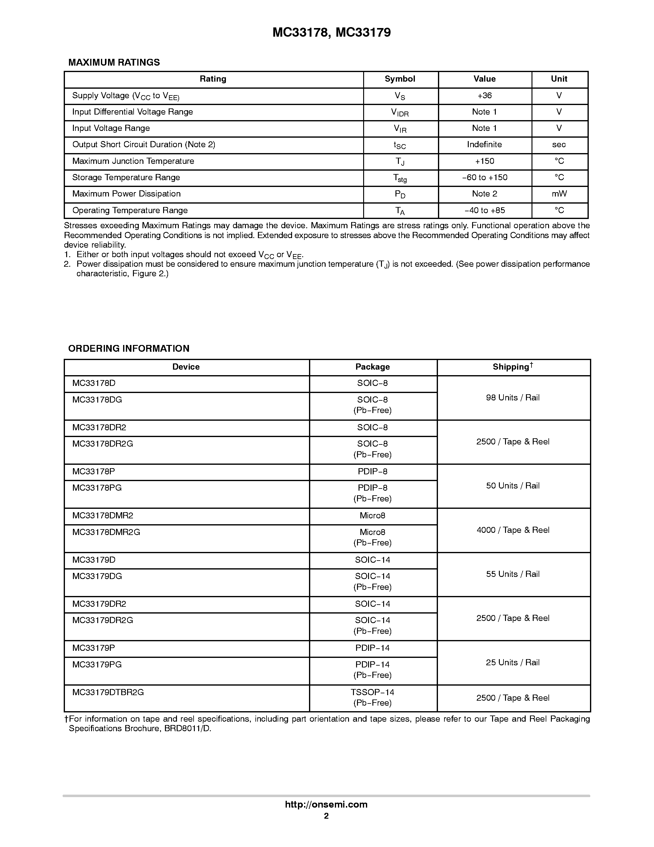 Datasheet MC33178 - (MC33178 / MC33179) Low Noise Operational Amplifiers page 2