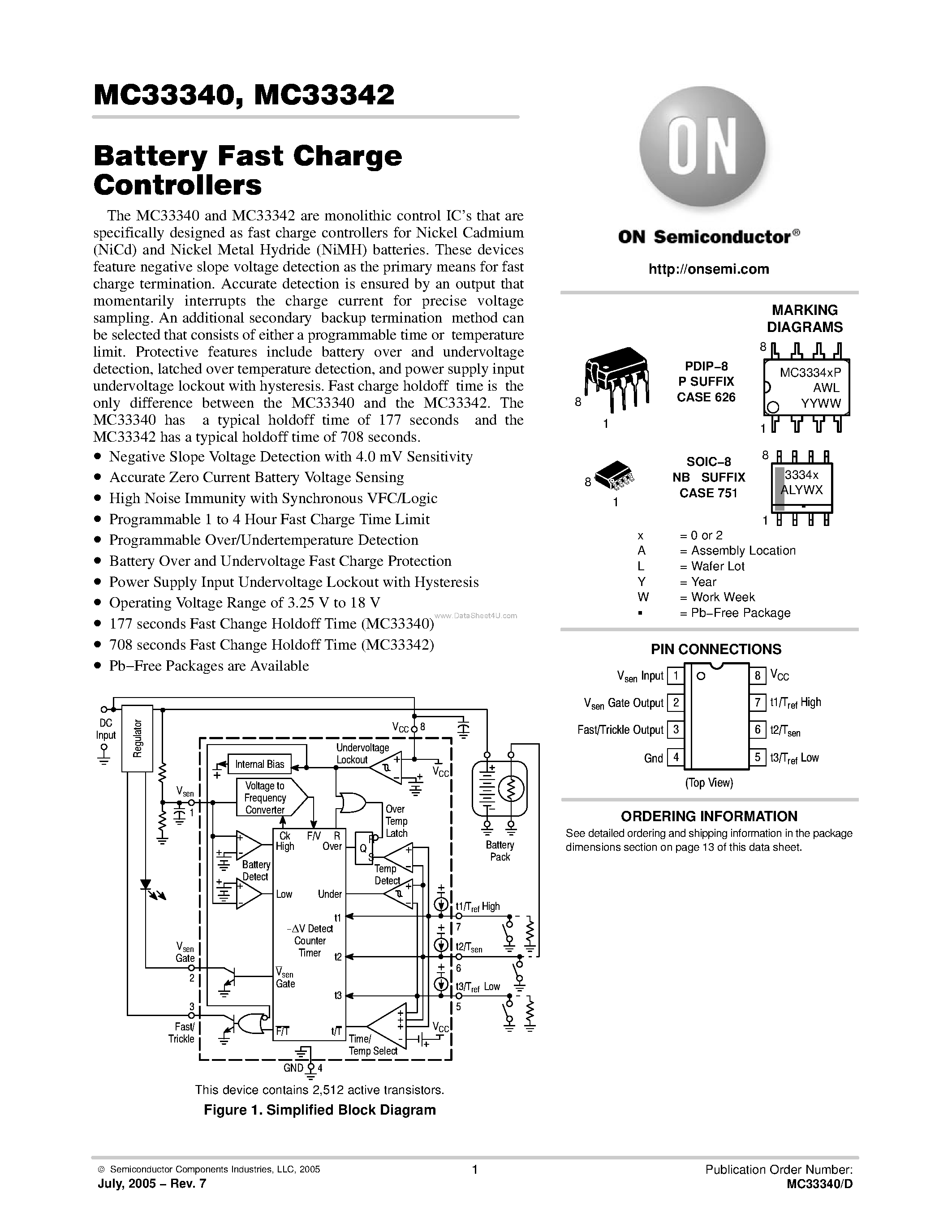Даташит на микросхему MC33340 страница 1 Даташит MC33340 - (MC33340 / MC33342) Battery Fast Charge Controllers страница 1