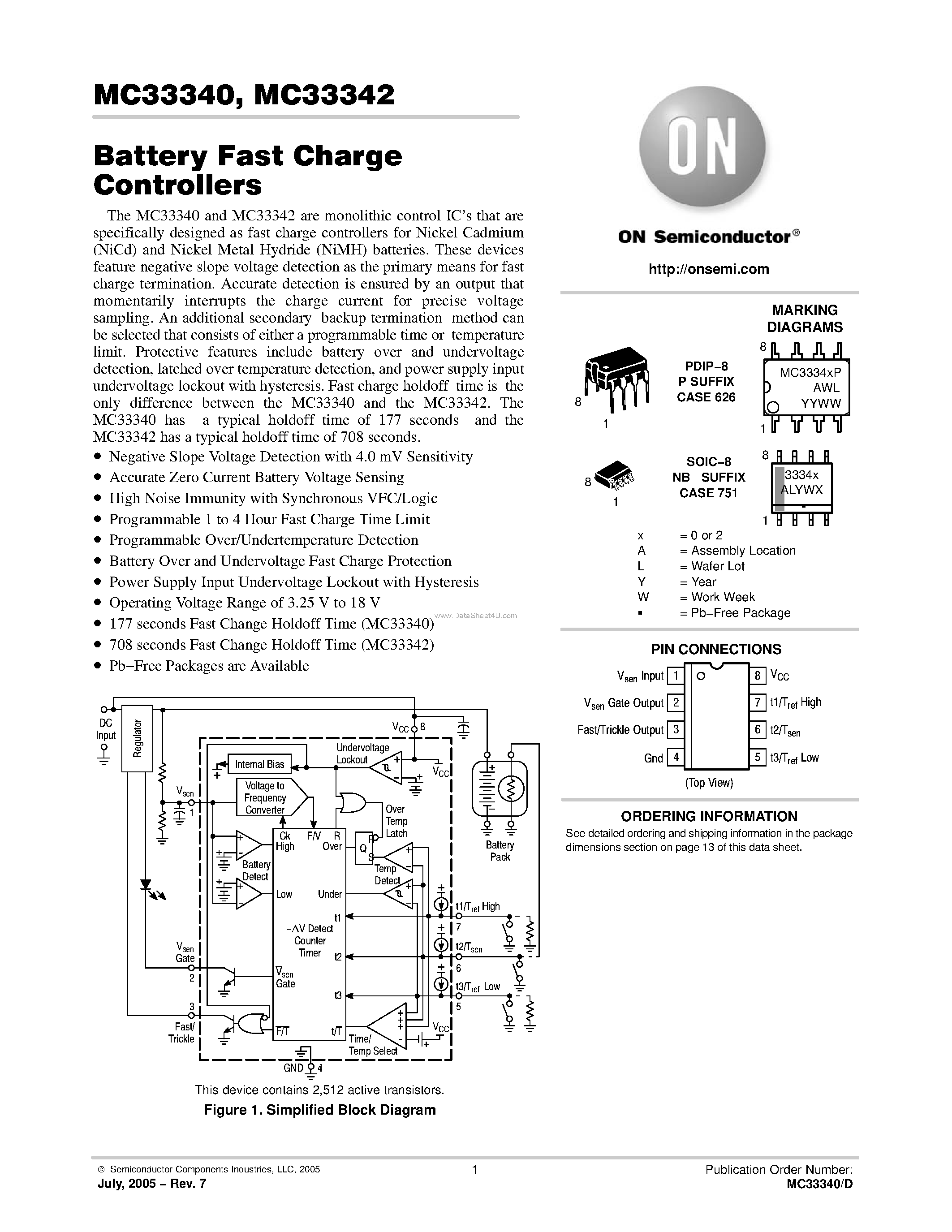 Datasheet MC33340 - (MC33340 / MC33342) Battery Fast Charge Controllers page 1
