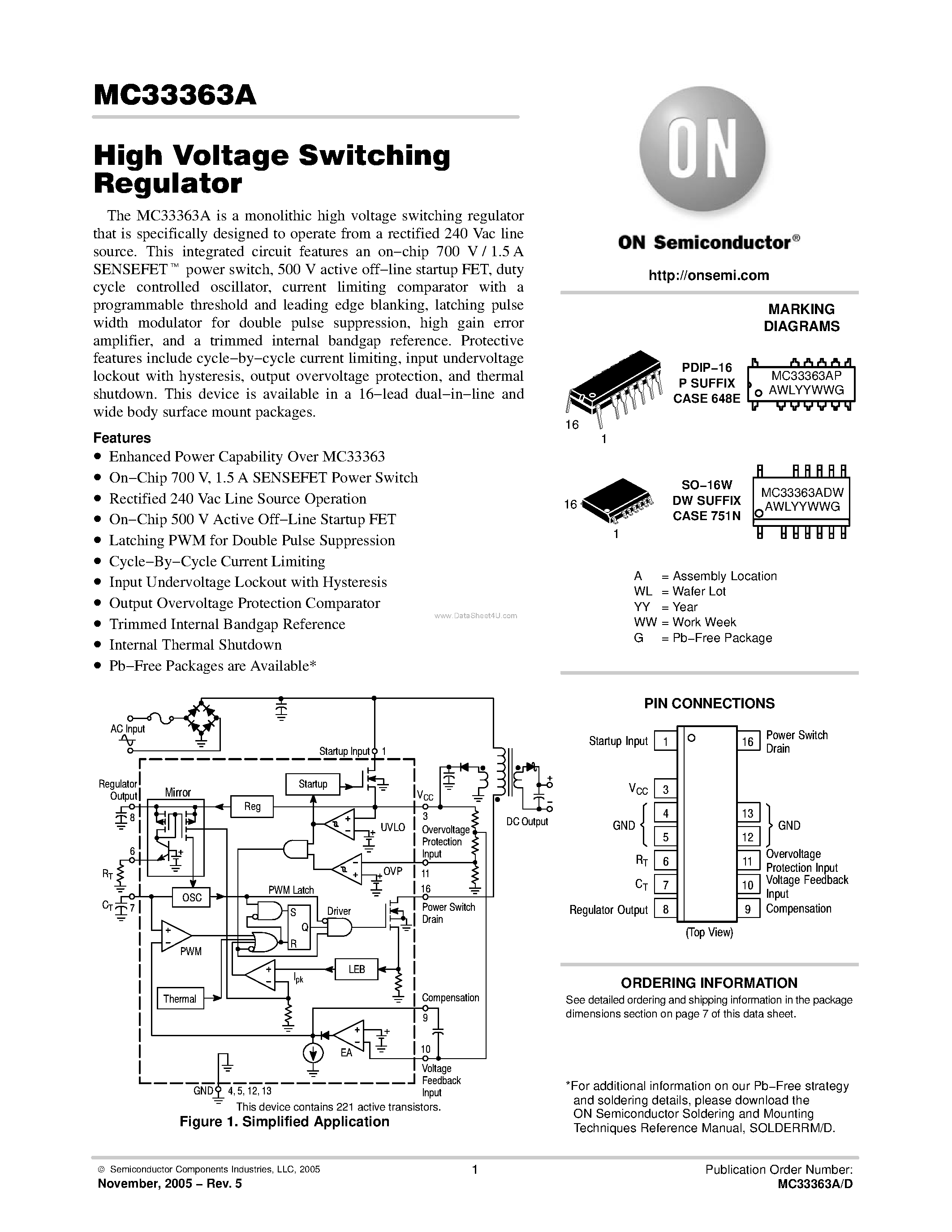 Даташит MC33363A - High Voltage Switching Regulator страница 1