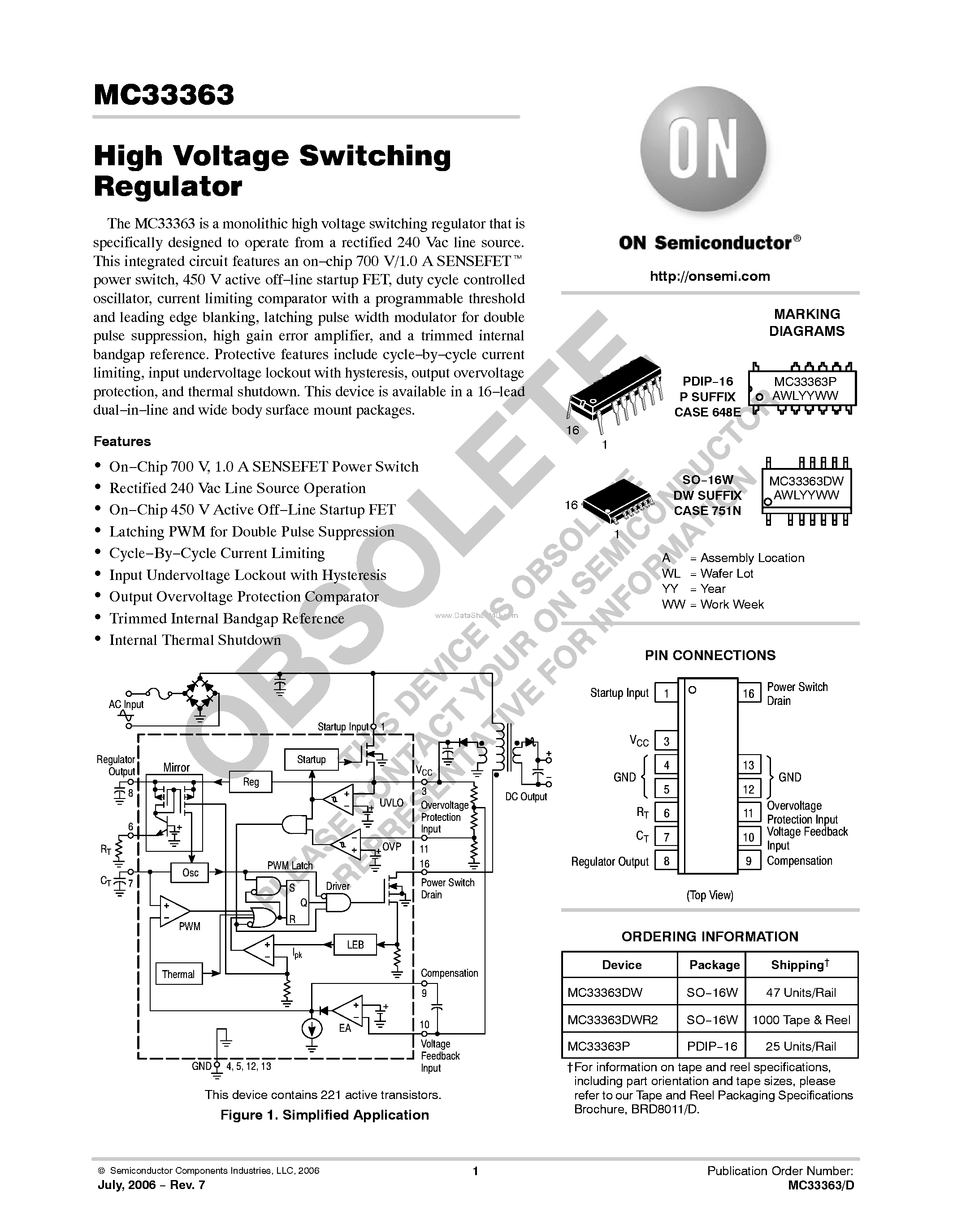 Даташит MC33363 - High Voltage Switching Regulator страница 1