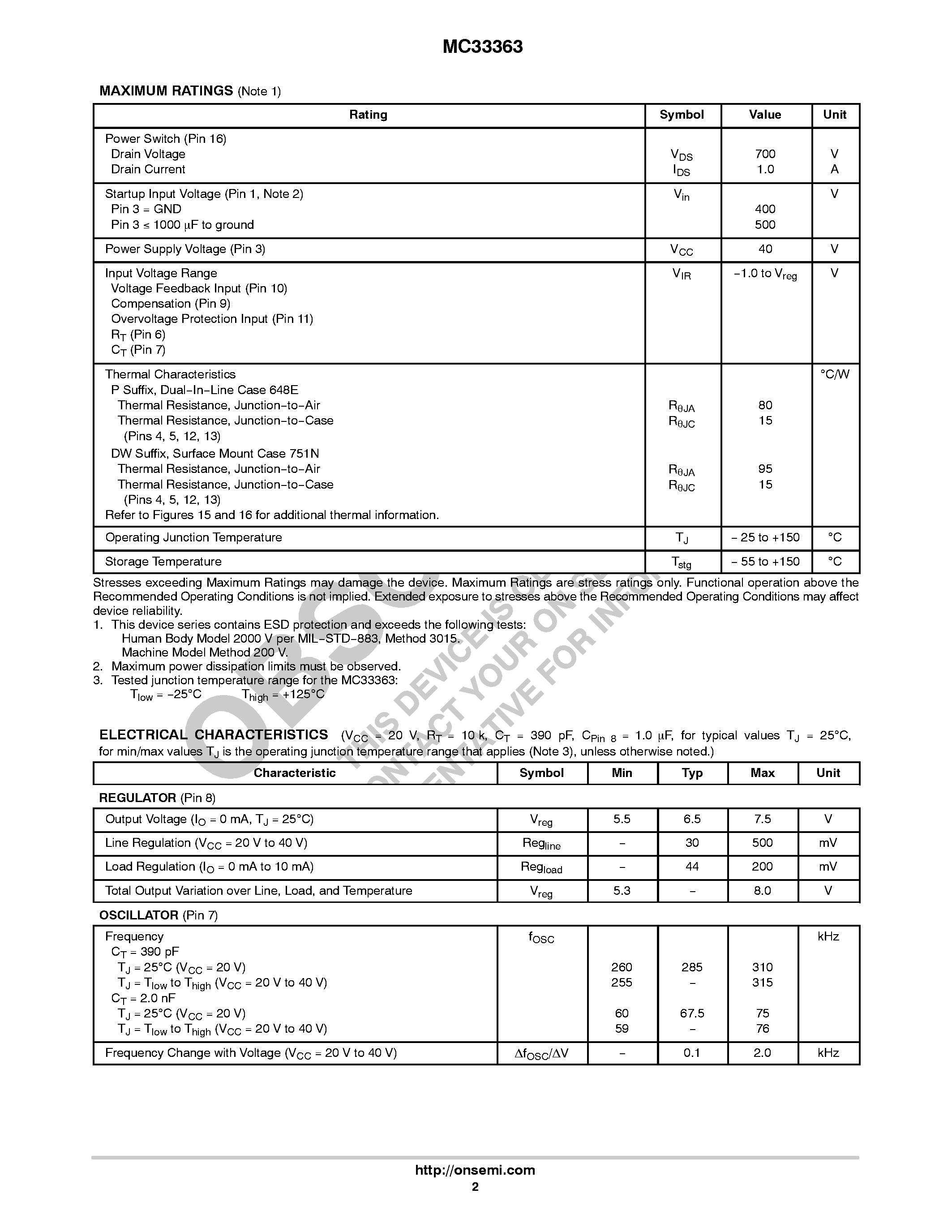 Даташит MC33363 - High Voltage Switching Regulator страница 2