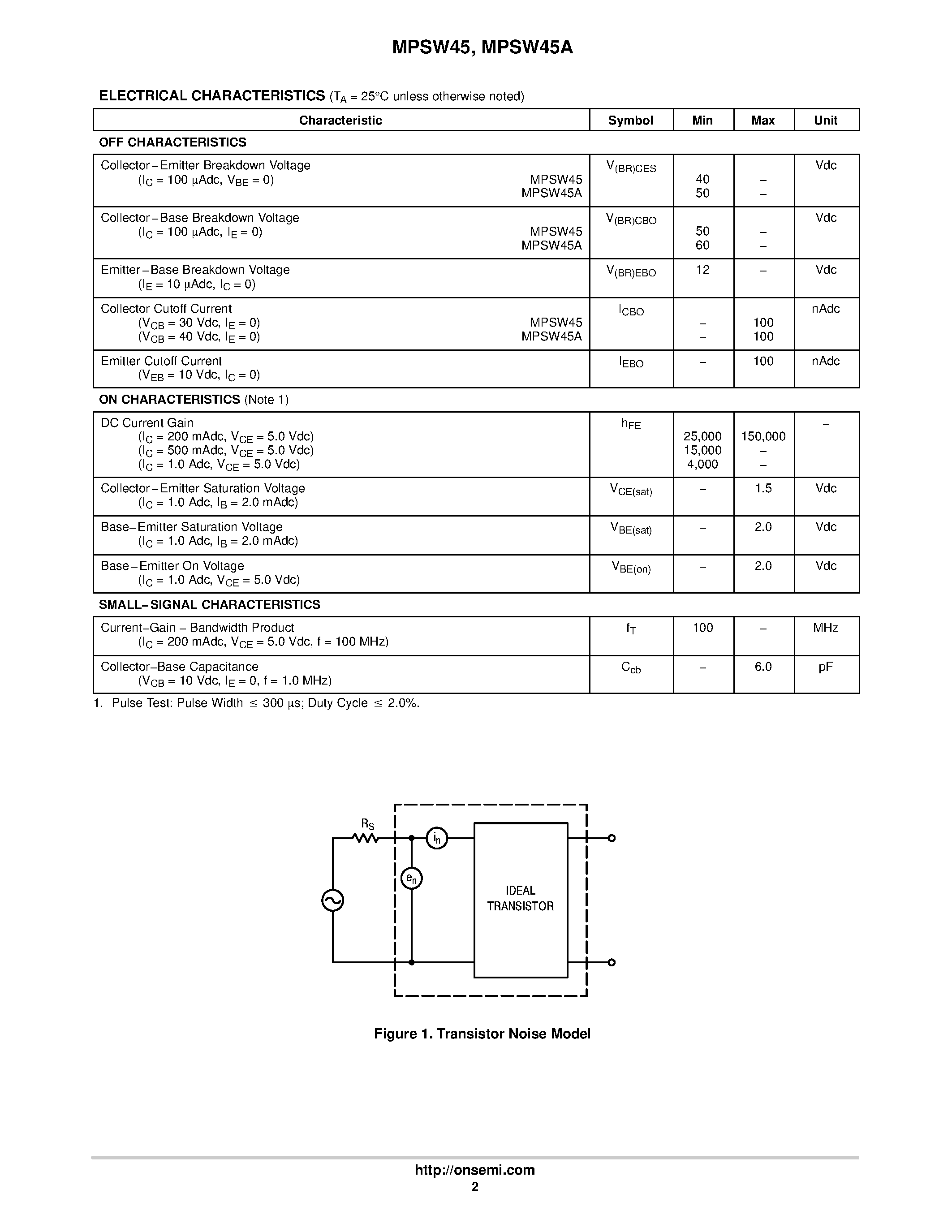 Даташит на микросхему MPSW45 страница 2 Даташит MPSW45 - One Watt Darlington Transistors NPN Silicon страница 2