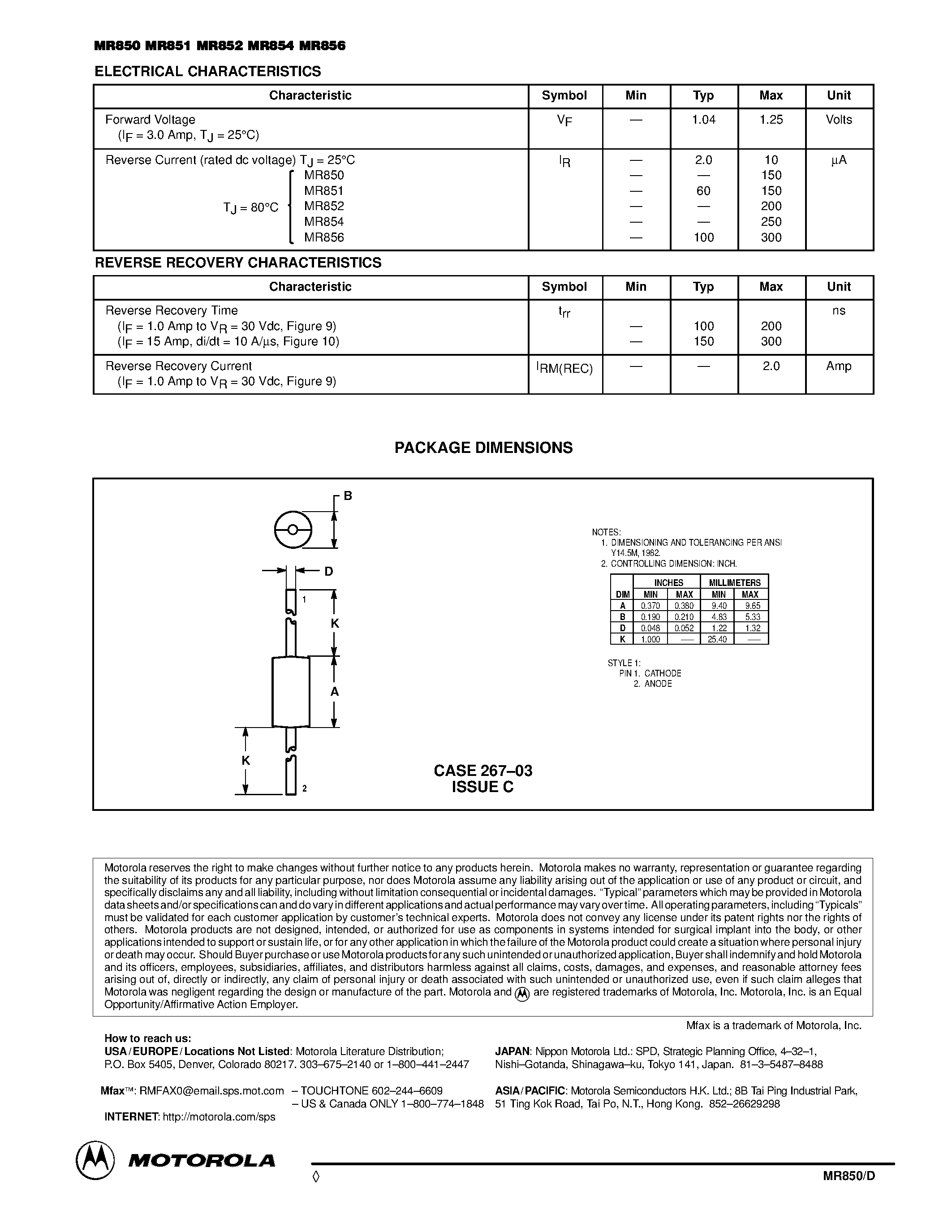 Datasheet MR850 page 2 Datasheet MR850 - (MR850 - MR856) FAST RECOVERY POWER RECTIFIERS page 2