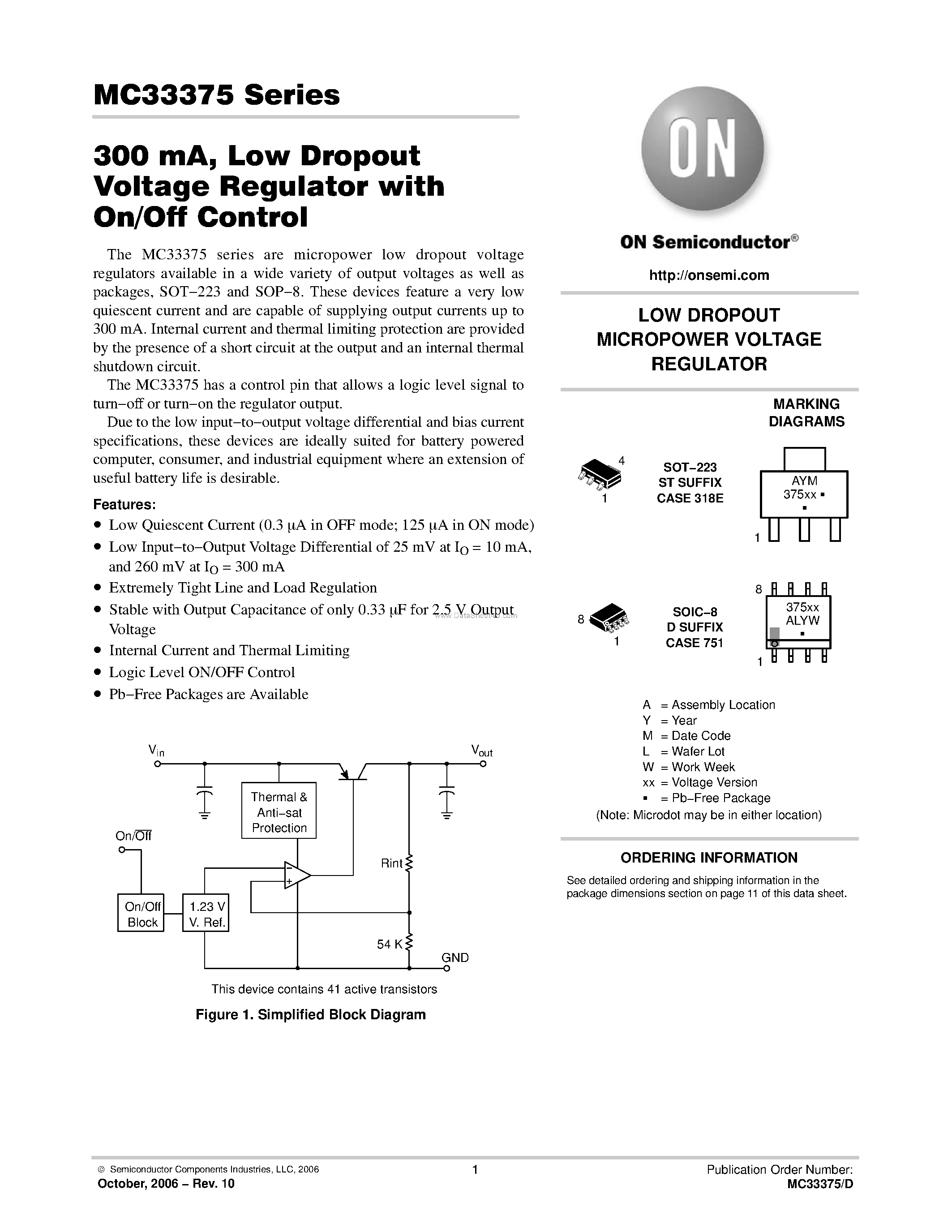 Datasheet MC33375 page 1 Datasheet MC33375 - Low Dropout Voltage Regulator page 1