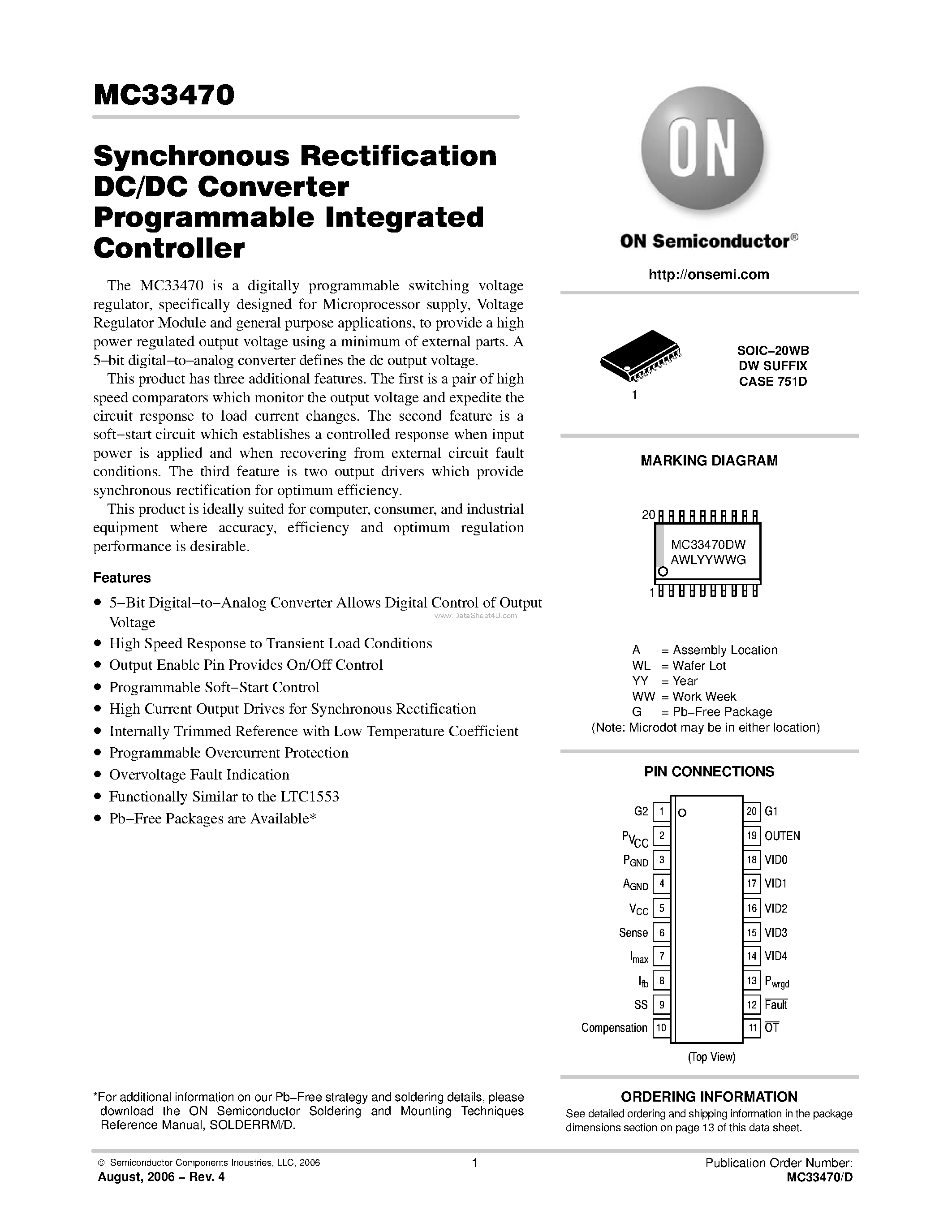 Даташит MC33470 - Synchronous Rectification DC/DC Converter Programmable Integrated Controller страница 1