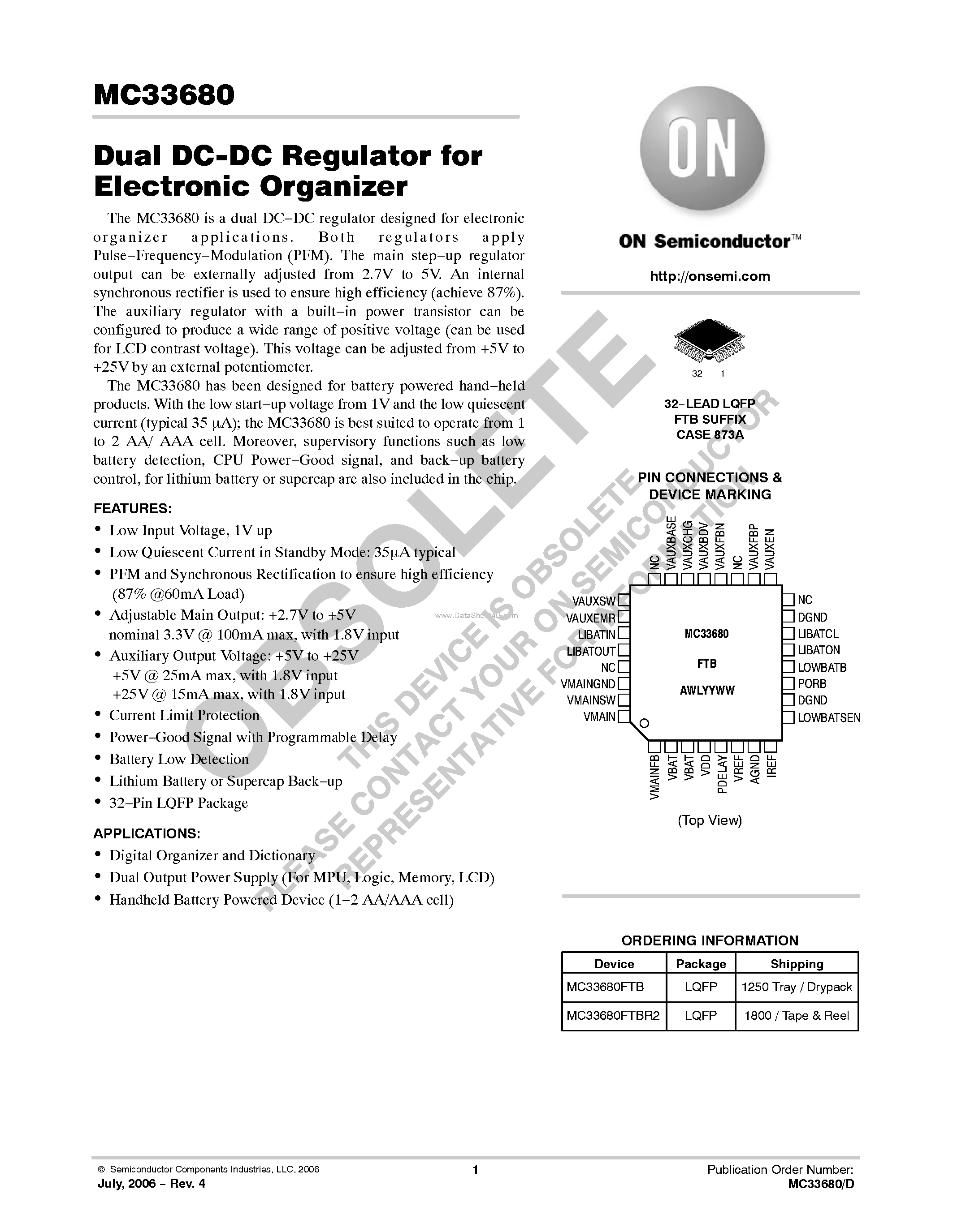 Datasheet MC33680 - Dual DC-DC Regulator page 1