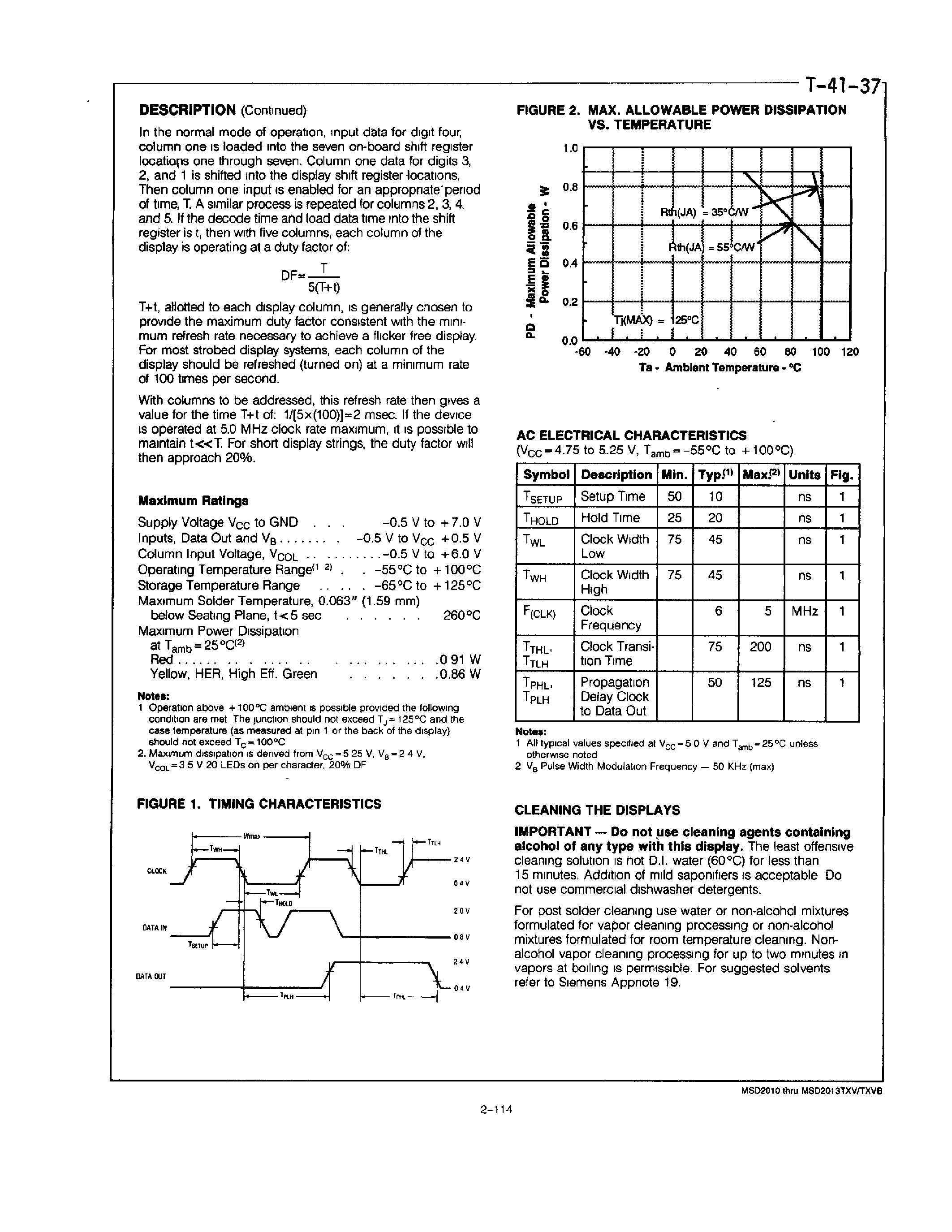 Datasheet MSD2010TXV - (MSD2010 - MSD2013) 150 4-Character 5x7 Dot Matrix Serial Input Alphanumeric Military Display page 2