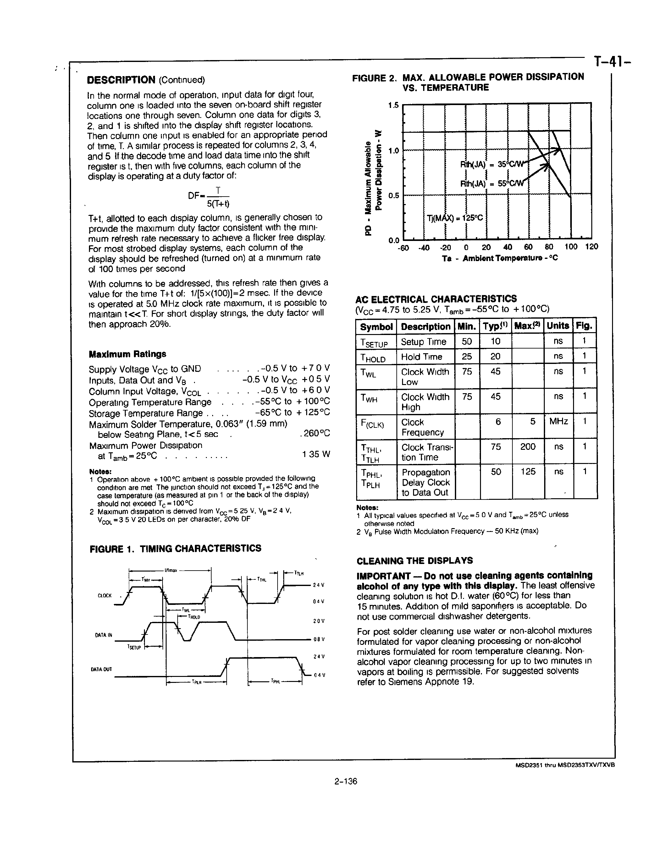 Datasheet MSD2351TXV - (MSD2351 - MSD2353) 4-CHARACTER 5X7 DOT MATRIX SERIAL INPUT ALPHANUMERIC MILITARY DISPLAY page 2
