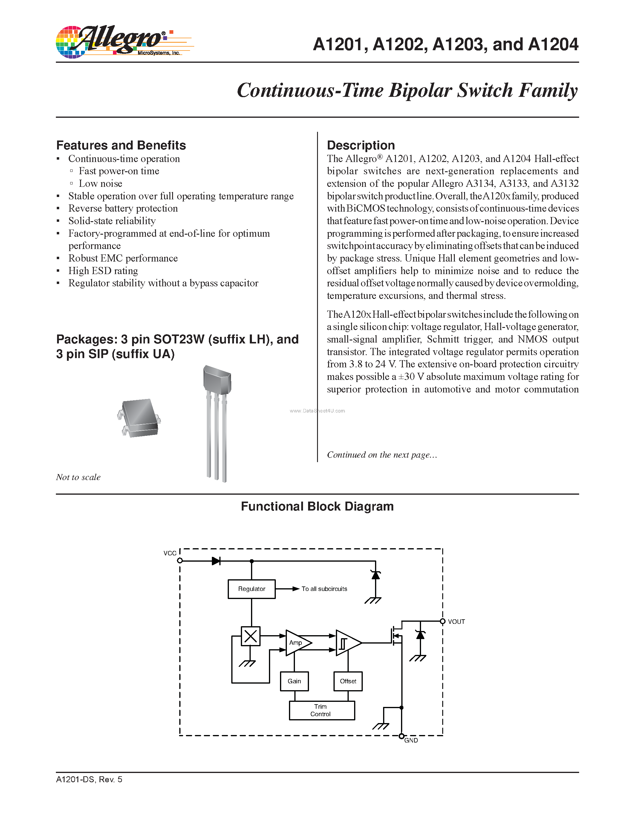 Даташит A1201 - (A1201 - A1204) Continuous-Time Bipolar Switch Family страница 1