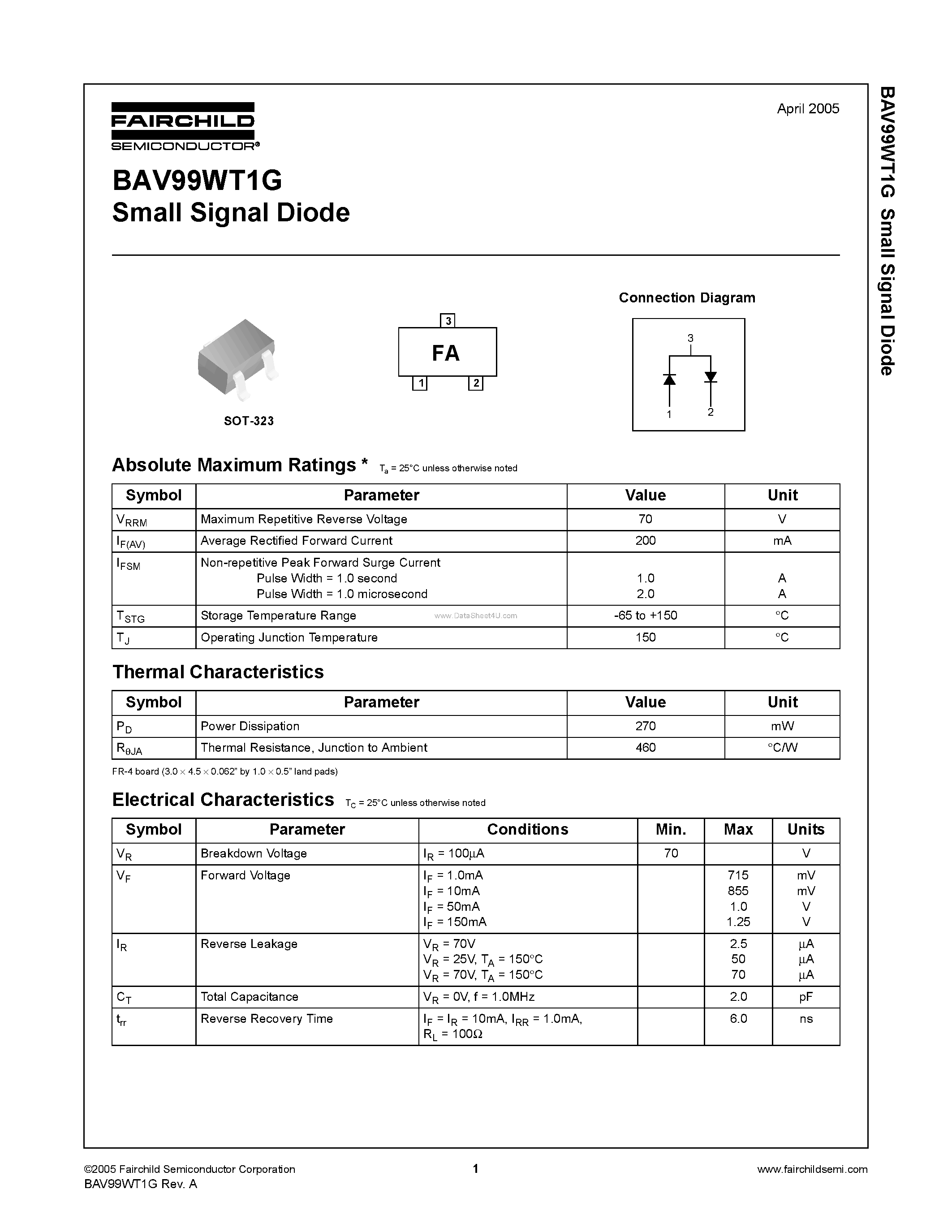 Datasheet BAV99WT1G page 1 Datasheet BAV99WT1G - Small Signal Diode page 1