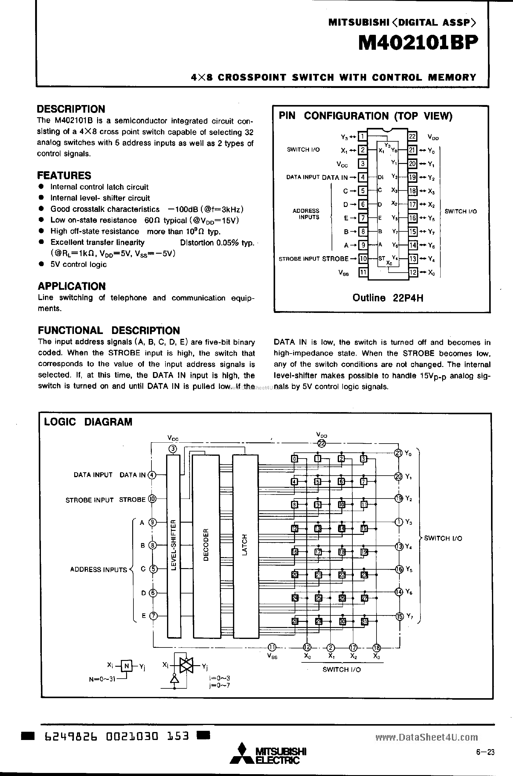 Datasheet M402101BP - 4x8 Crosspoint Switch page 1