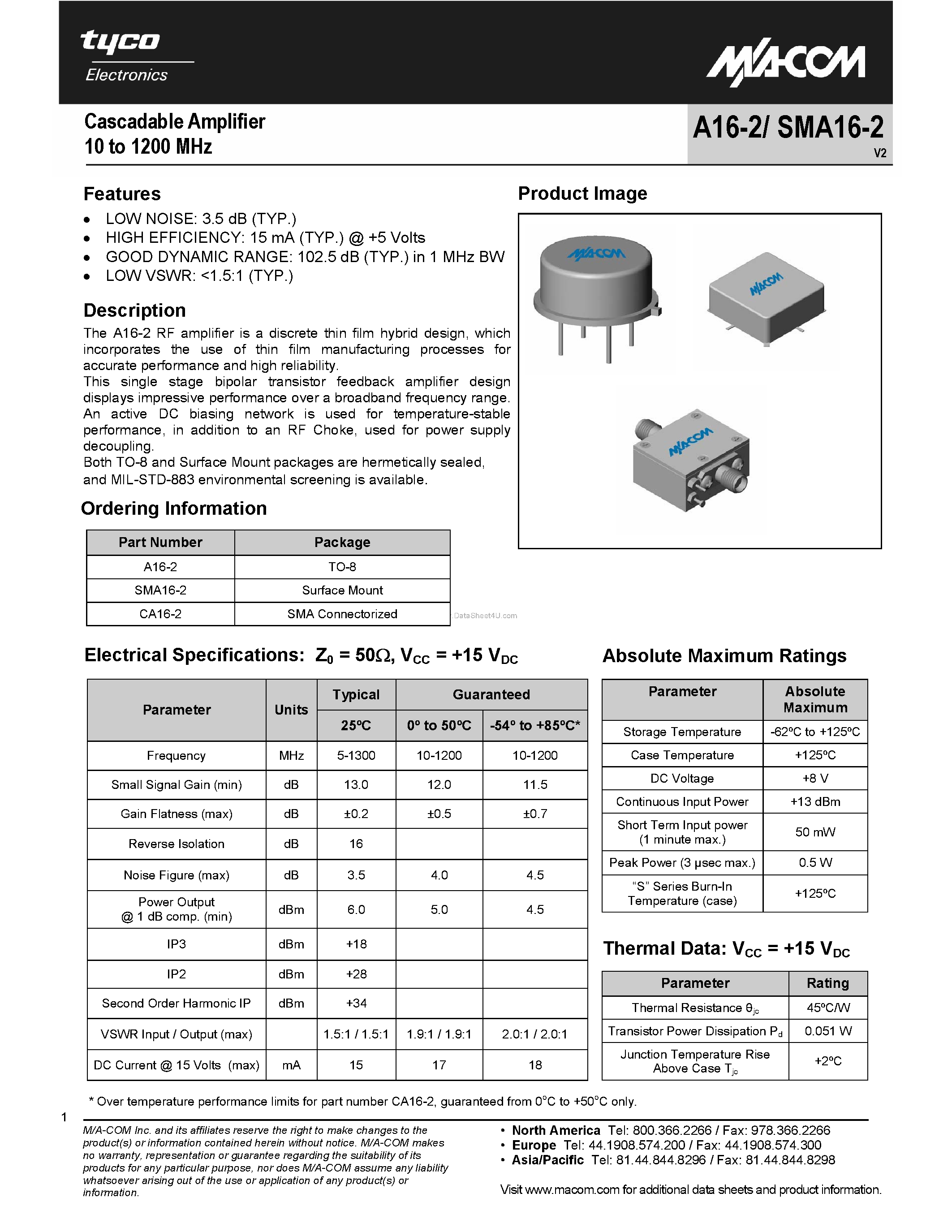 Datasheet A16-2 - Cascadable Amplifier page 1