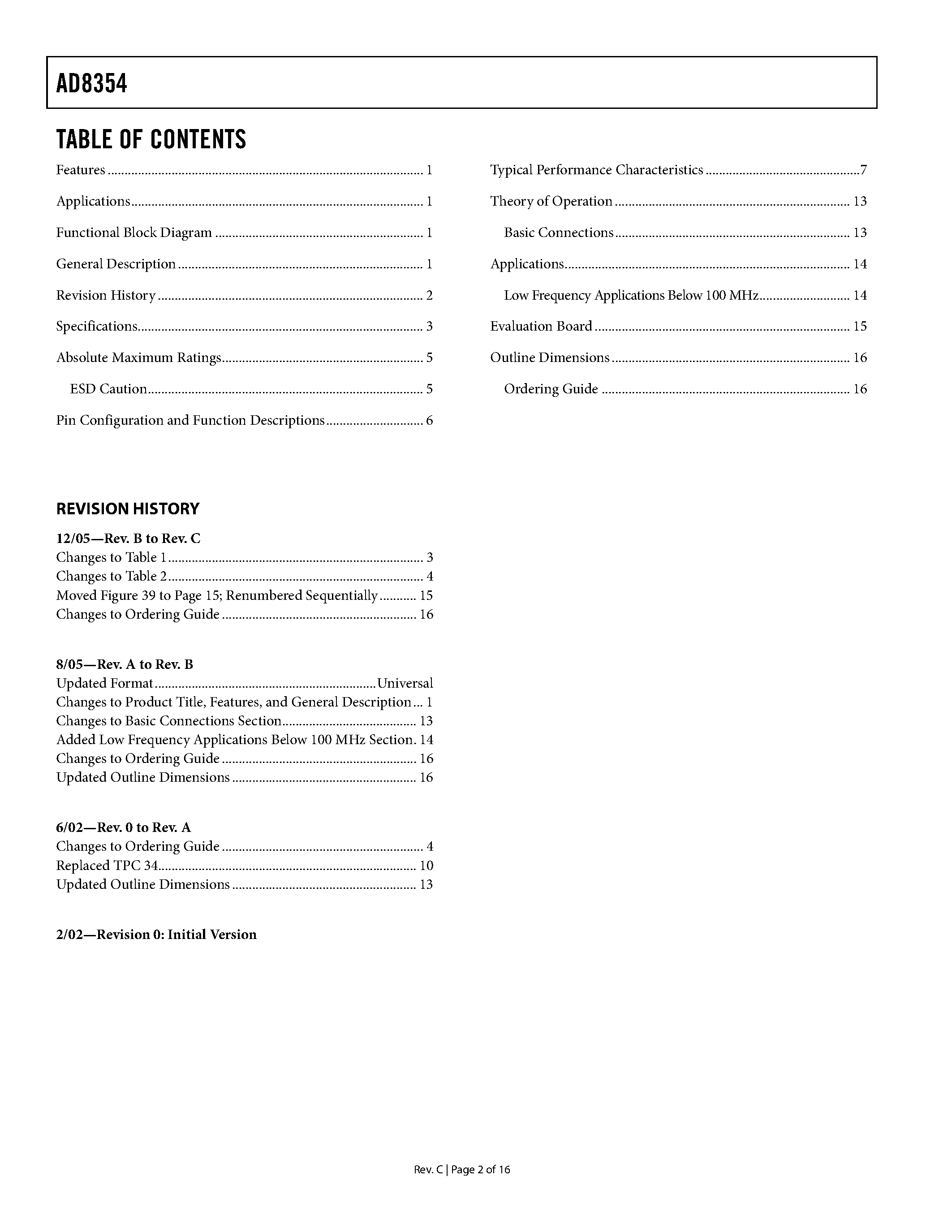 Datasheet AD8354 - RF Gain Block page 2