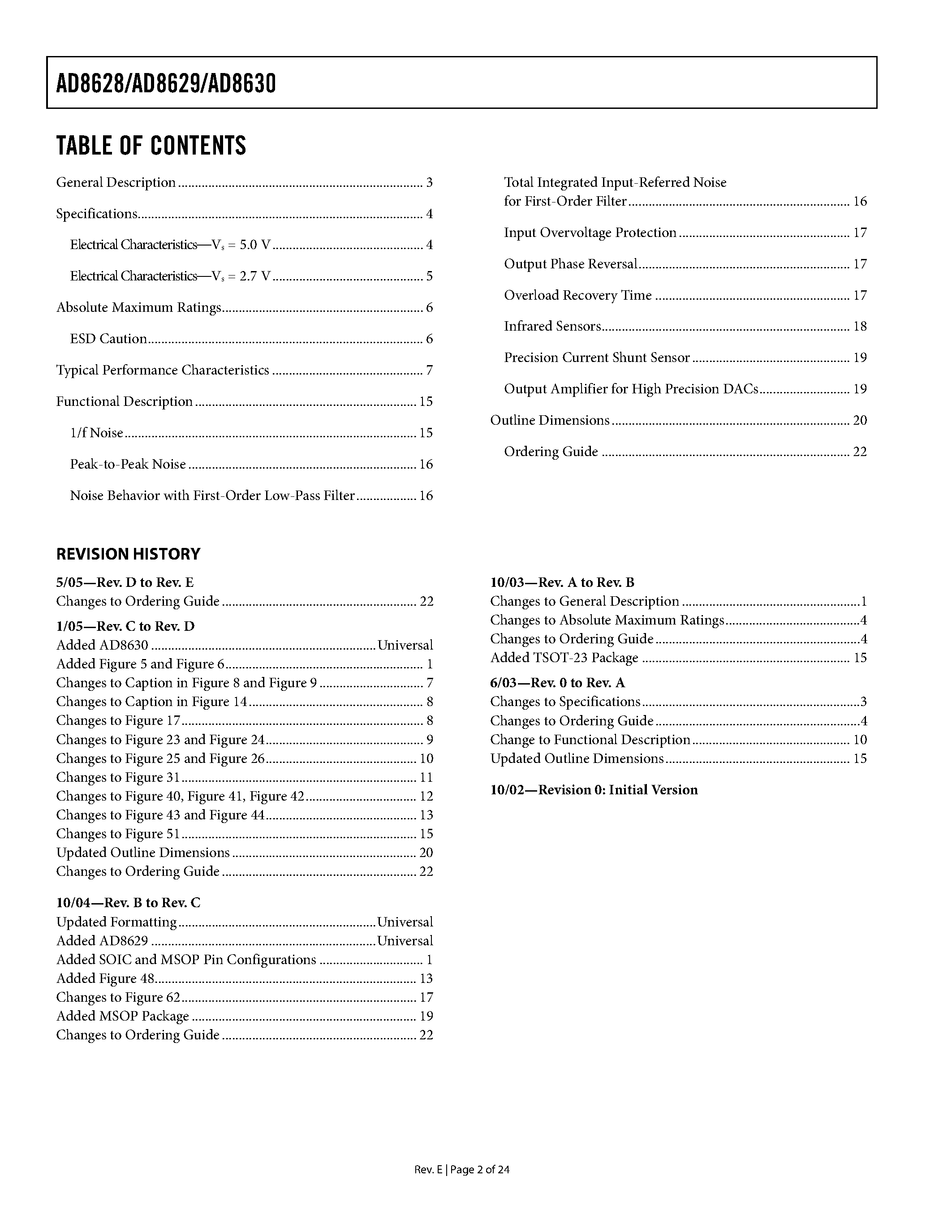 Datasheet AD8629 - Rail-to-Rail Input/Output Operational Amplifier page 2