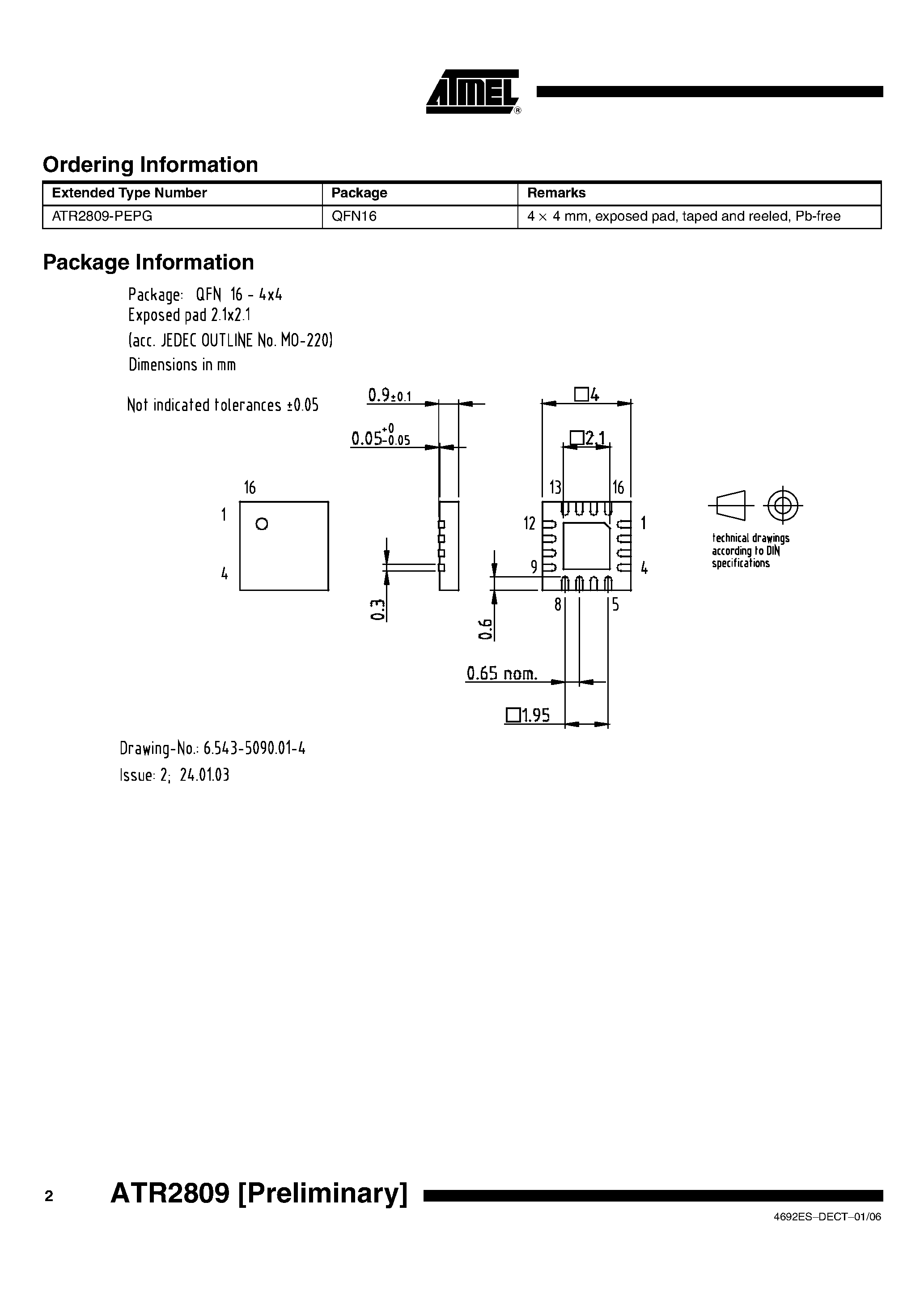 Datasheet ATR2809 - 5.8-GHz Down Converter IC page 2
