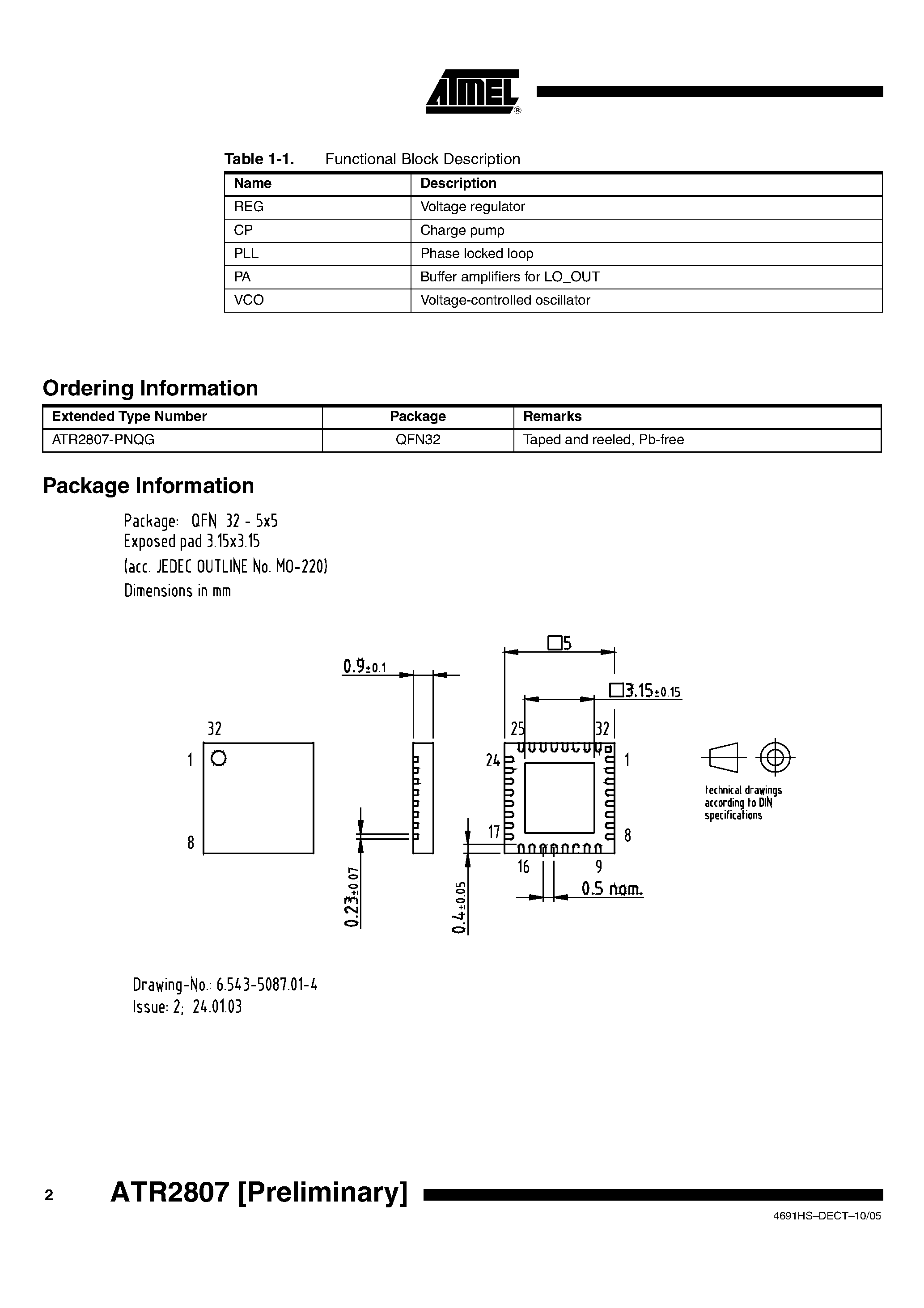 Datasheet ATR2807 - 3.3 GHz LO + PLL-chip page 2