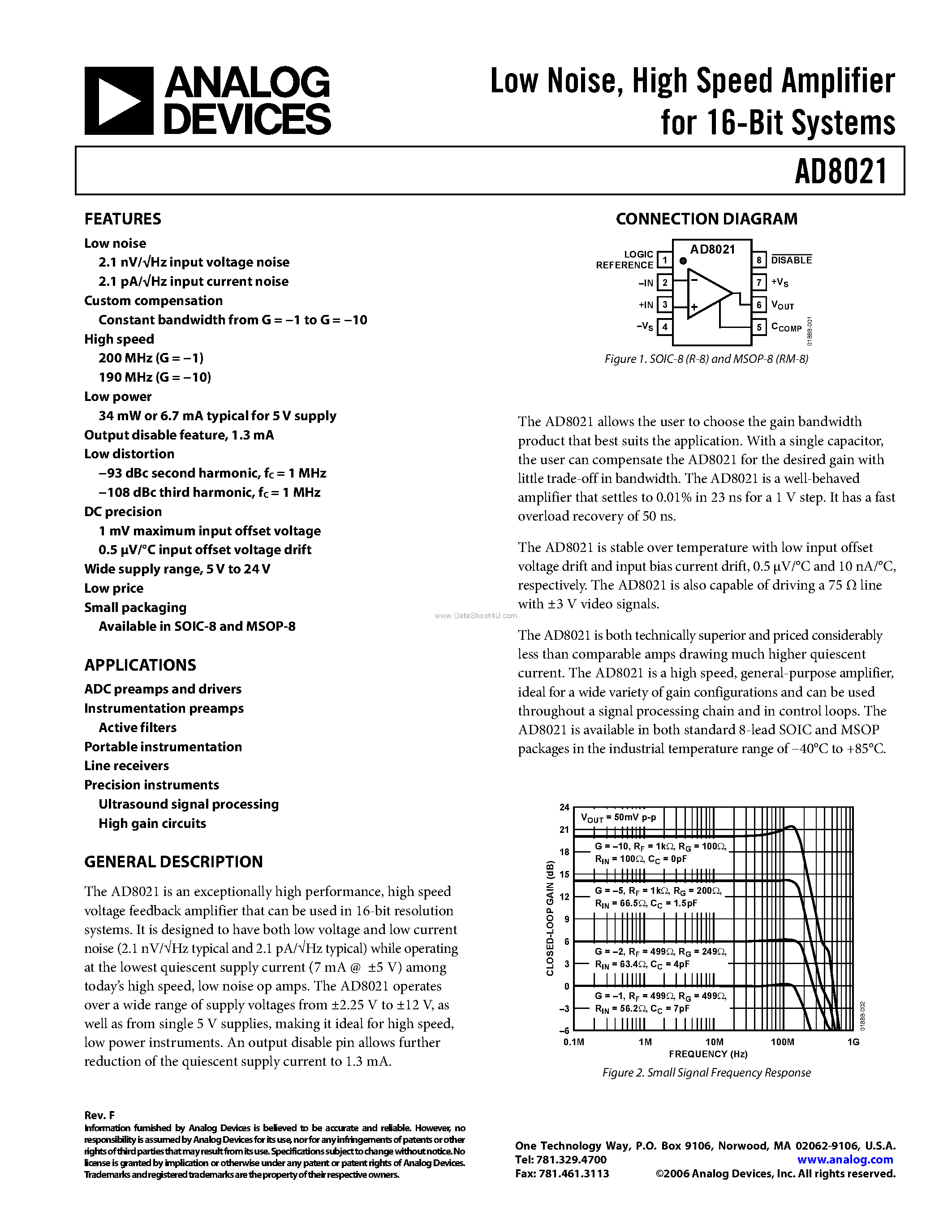 Даташит на микросхему AD8021 страница 1 Даташит AD8021 - High Speed Amplifier страница 1
