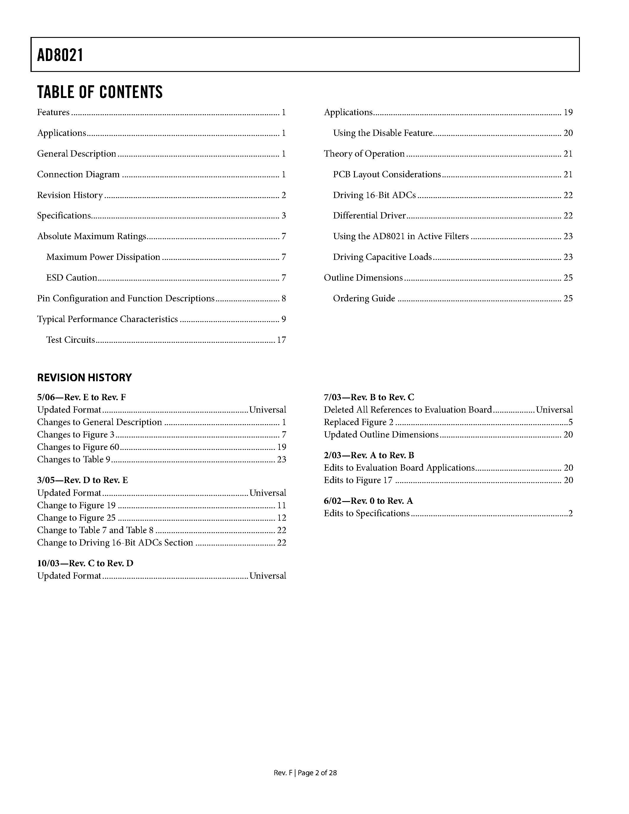 Даташит на микросхему AD8021 страница 2 Даташит AD8021 - High Speed Amplifier страница 2