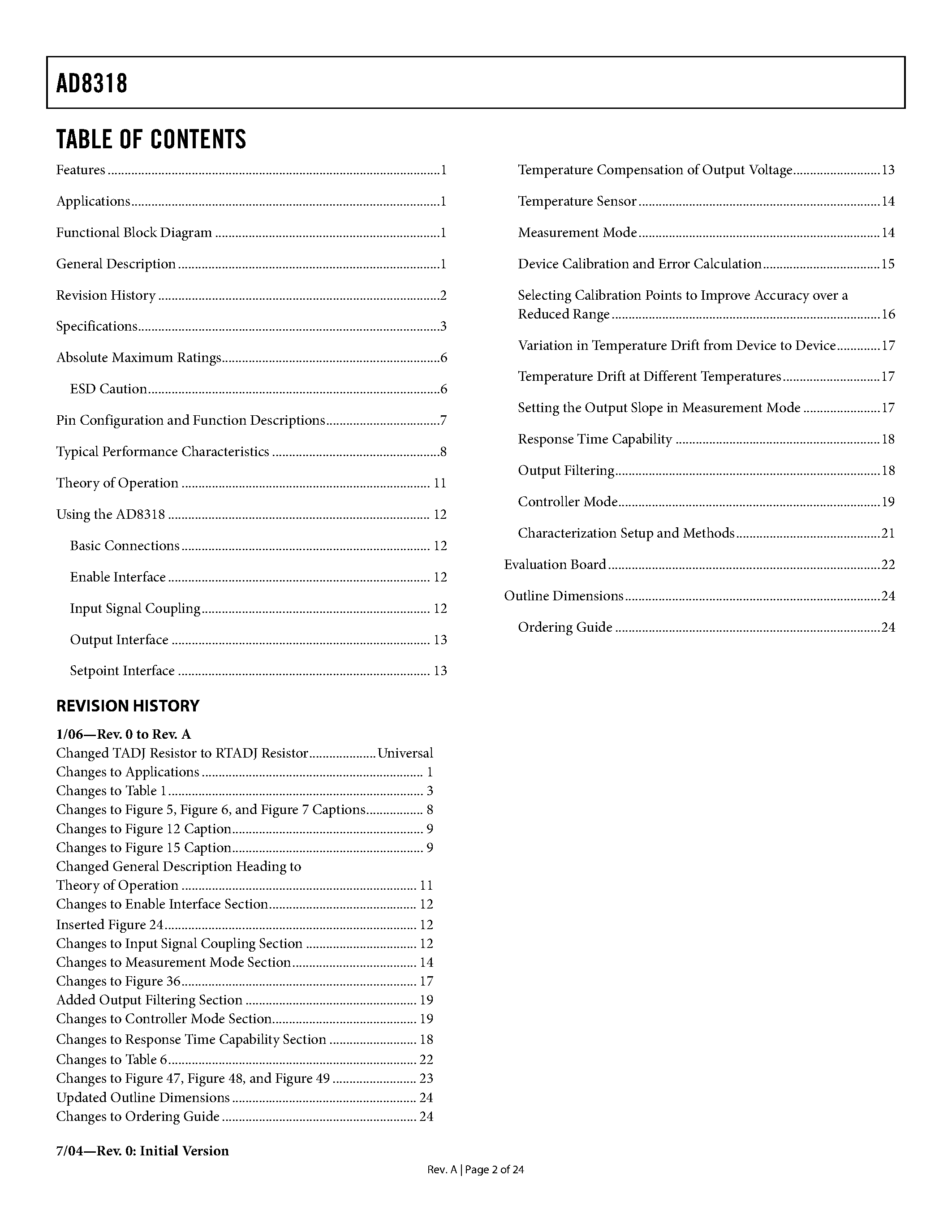 Datasheet AD8318 page 2 Datasheet AD8318 - Logarithmic Detector/Controller page 2