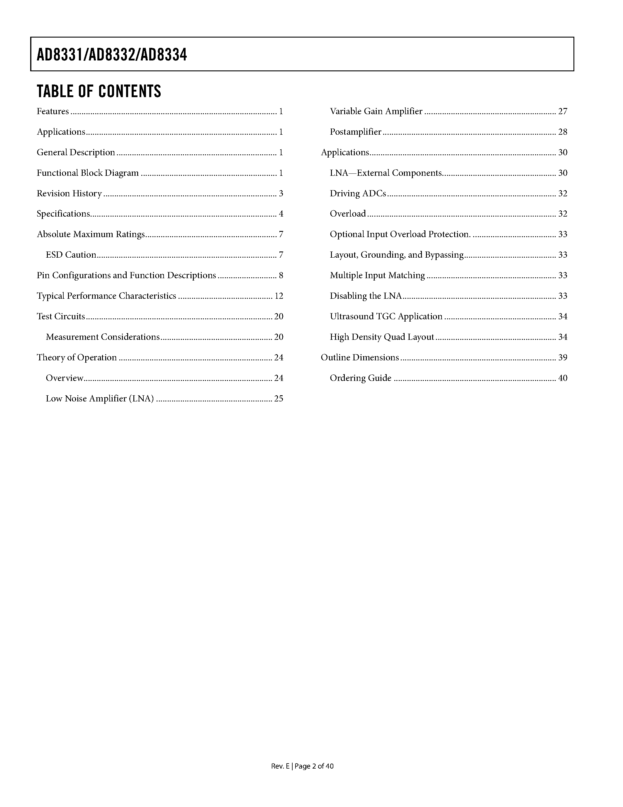 Datasheet AD8334 - Ultralow Noise VGAs page 2