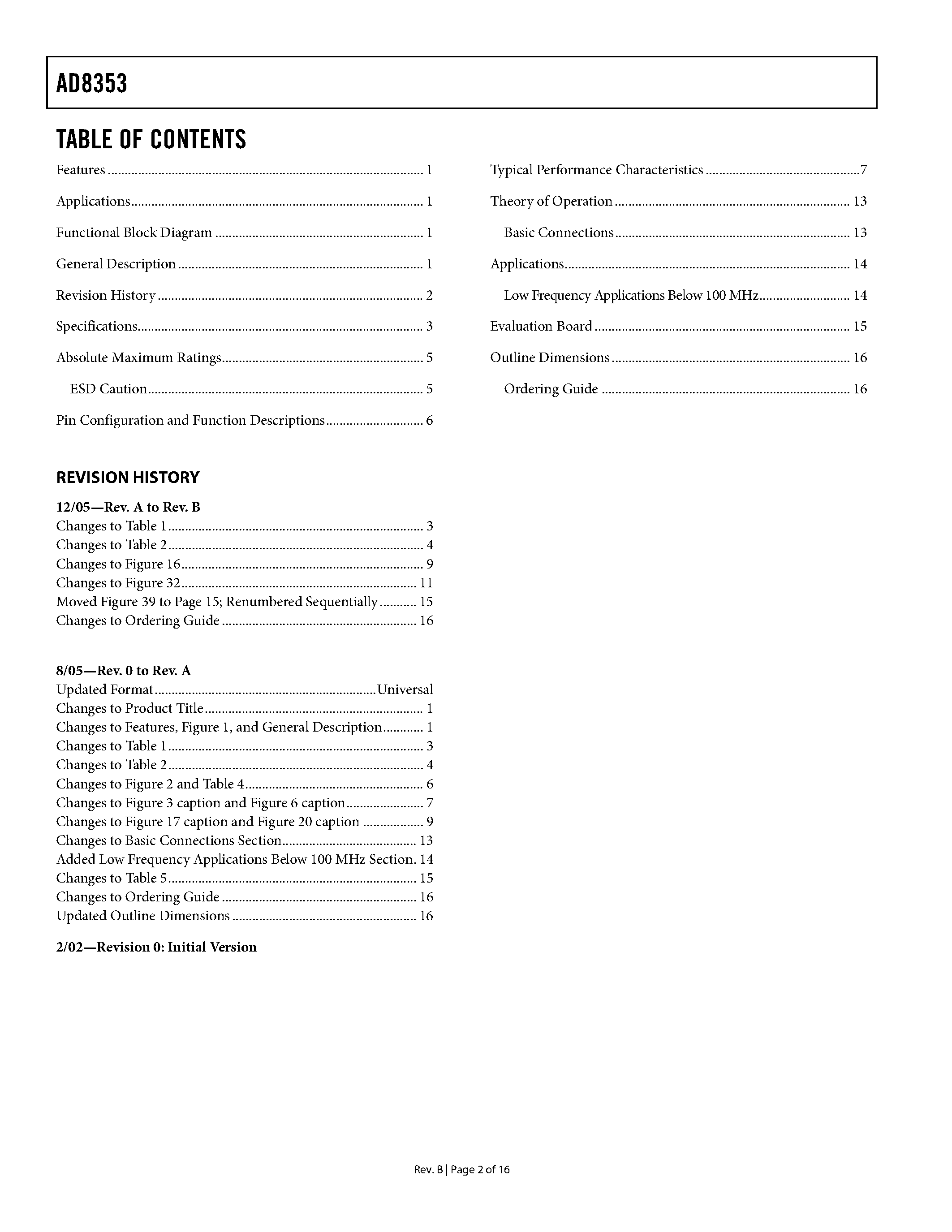 Datasheet AD8353 - RF Gain Block page 2