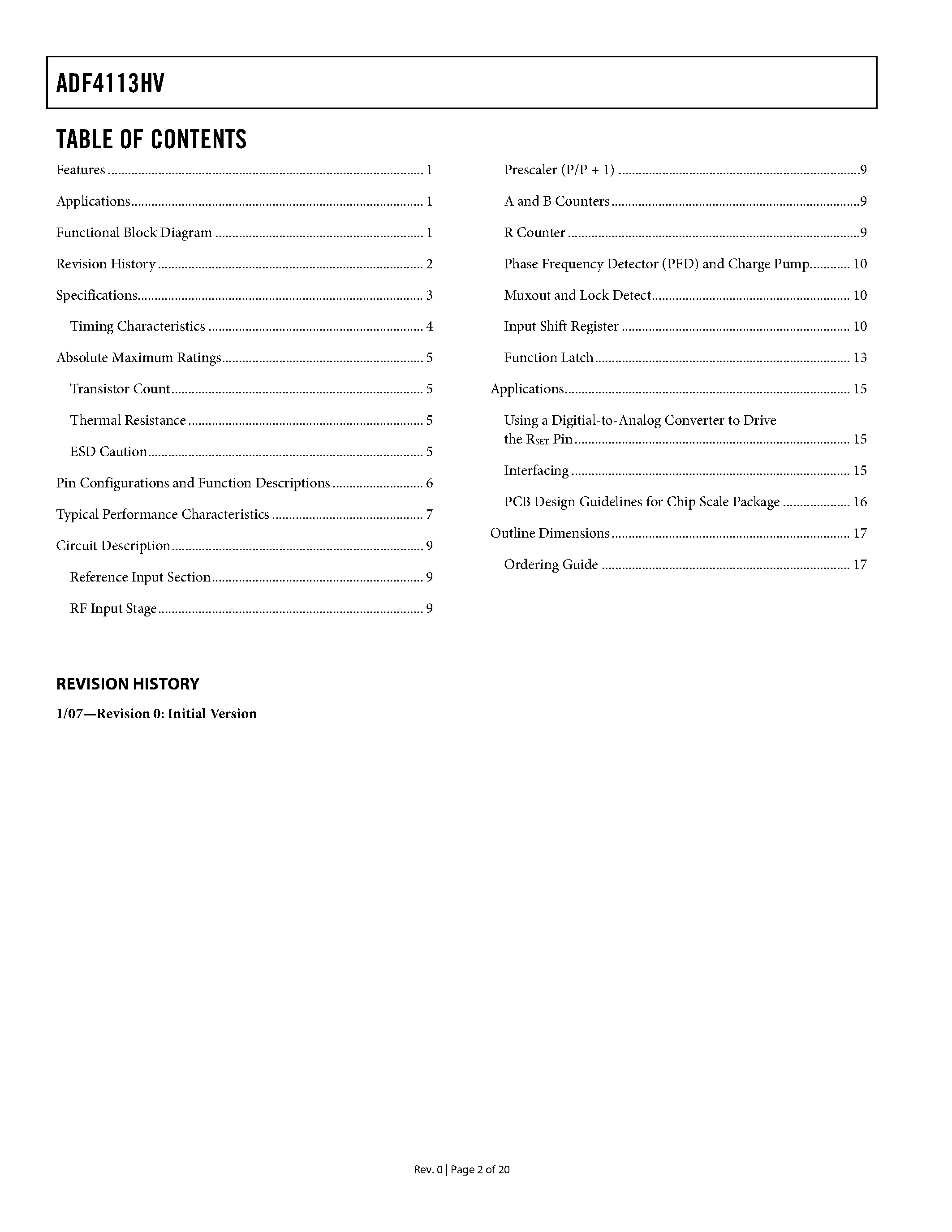 Datasheet ADF4113HV - High Voltage Charge Pump / PLL Synthesizer page 2